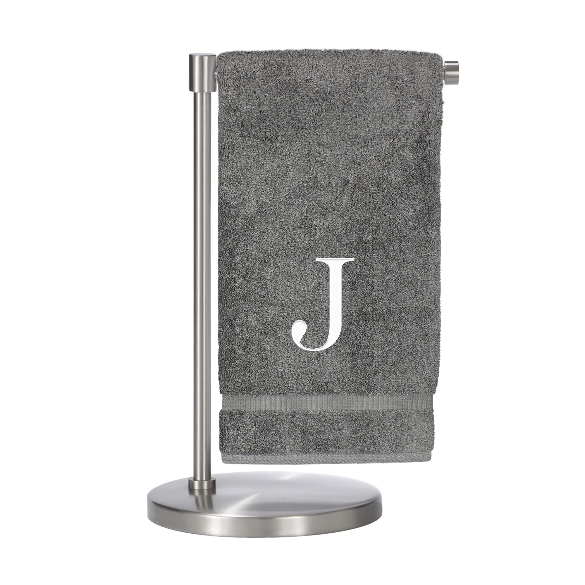Monogrammed Bath Towel Personalized Gift Set of 2- Silver Block Letter Embroidered Towel - Extra Absorbent 100 Turkish