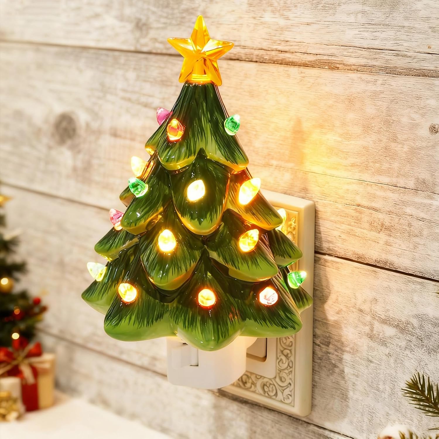 Christmas Decorations, Ceramic Christmas Tree Night Light, 1 Pack Vintage Christmas Decorative Night Light with ON/Off Switch, Holiday Decor Indoor for Bedroom & Hallway Christmas Decorations, Ceramic Christmas Tree Night Light, 1 Pack Vintage Christmas Decorative Night Light with ON/Off Switch, Holiday Decor Indoor for Bedroom & Hallway