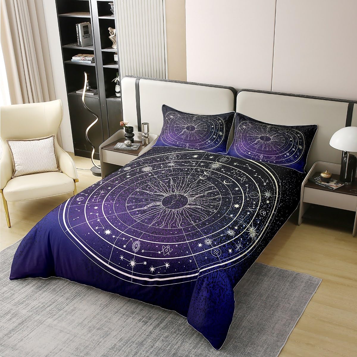 Loussiesd Sonne und Mond 100% Baumwolle Bettwäsche Set 135x200cm Geschenke für Mädchen Teens Frauen Betten Ultra Soft Galaxy Astrologie Bettbezug Bohemian Tribal Schwarz Bettwäsche-Set Zimmer Dekor