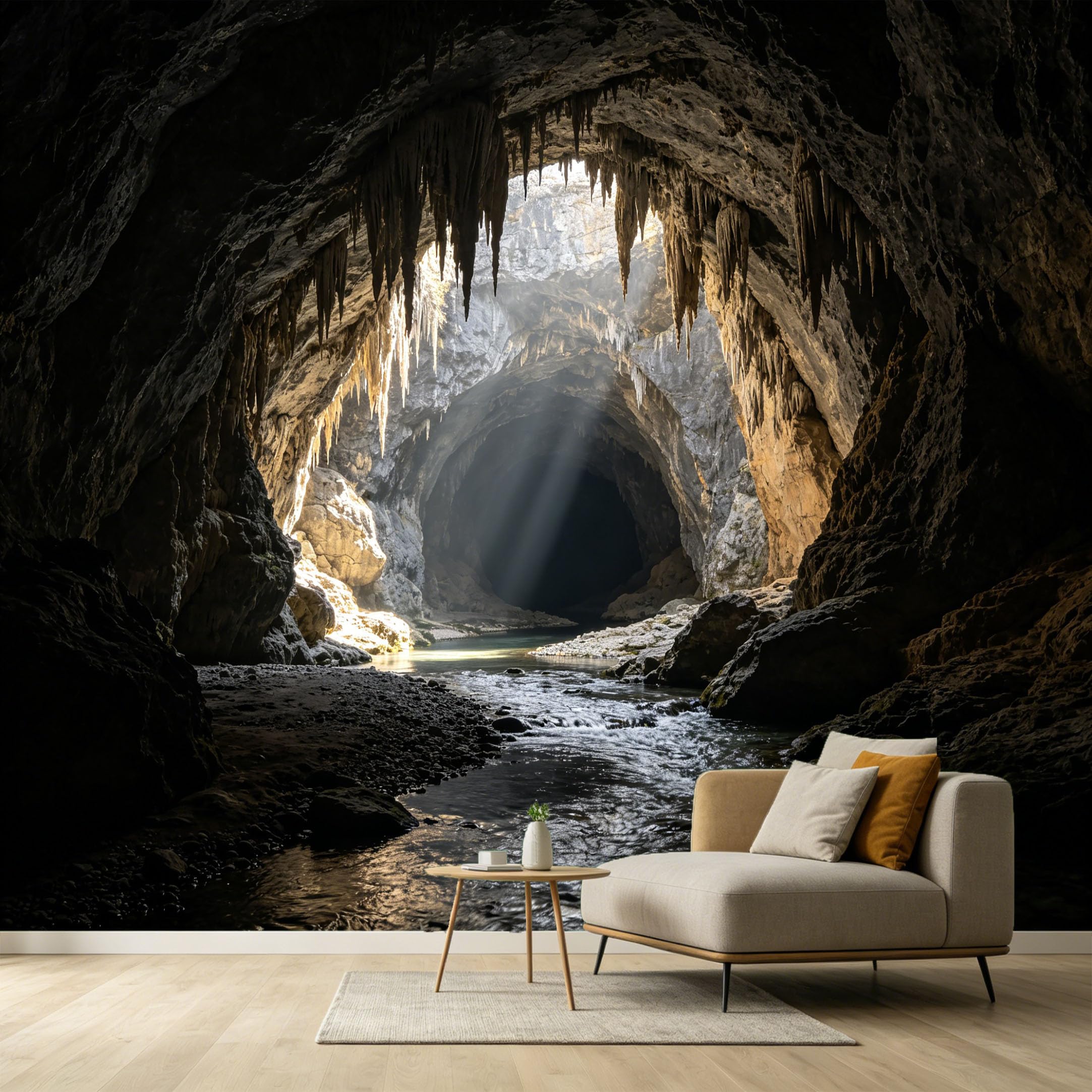Custom Size Wall Murals Limestone Cave Underground River 3D Trompe L'Oeil Landscape SelfAdhesive Wall Fabric Removable Large Wallpaper Photo for Living Room