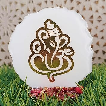 Pack of 2 Decorative Resin Ganpati Stands, Assorted Colours, Mini Car Dashboard Size/Resin Return Gifts/Diwali Gifts/Housewarming Gifts/Puja Return Gifts/Wedding Return Gifts