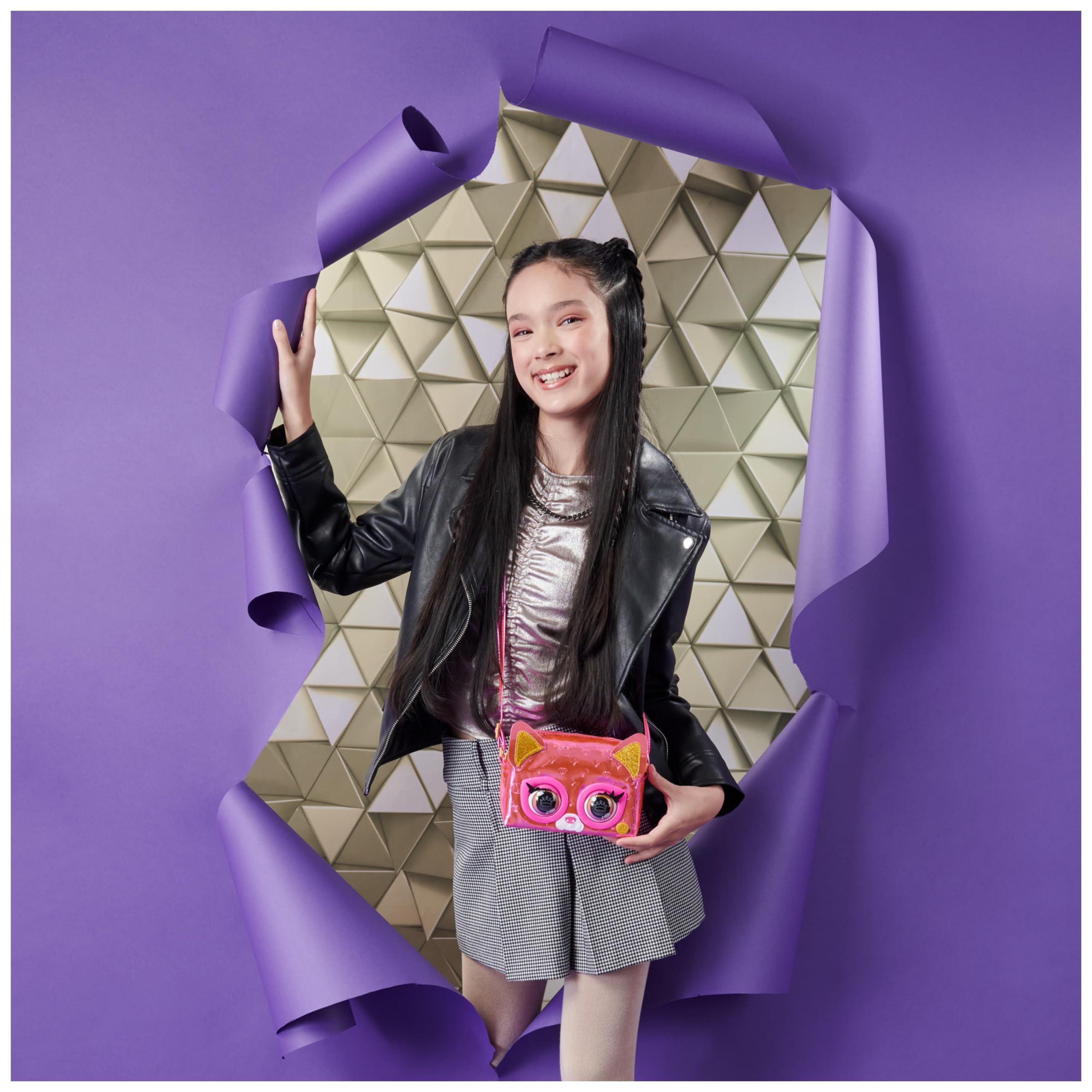 Purse Pets - Bolso Mascota INTERACTIVA - Flashy Frenchie - Bolso niña y Mascota Interactiva Gata Frenchie con más de 30 Sonidos y Reacciones - 6065589 - Juguetes niña 5 años +