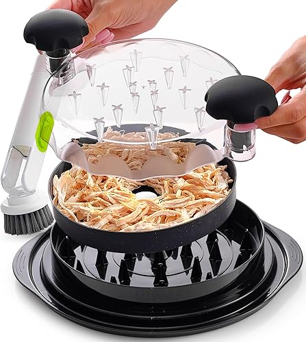 PRO - Máquina de herramientas trituradora de pollo con cepillo dispensador de jabón, 10.8 pulgadas, color negro, tritura, gira y corta con