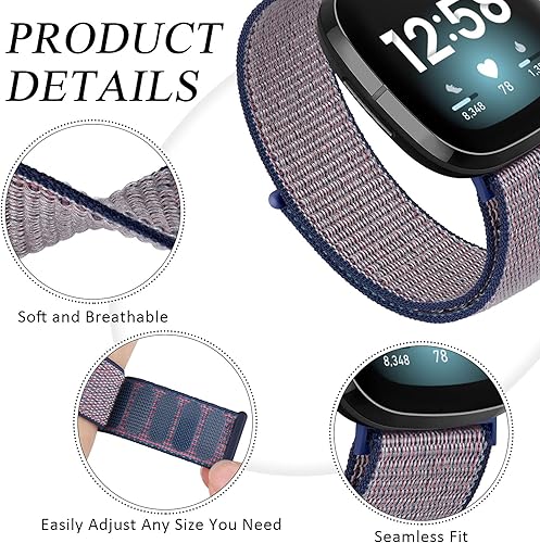 Miniatura 3 de Vancle Bandas de nailon para Fitbit Versa 4, Fitbit Sense 2, Fitbit Versa 3, bandas Fitbit Sense, correas de repuesto ajustables suaves y