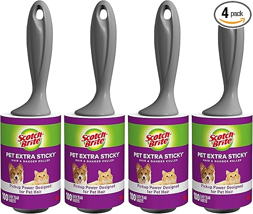 Scotch-Brite Pet Extra Sticky Hair Lint Roller, 4, 400 Sheets