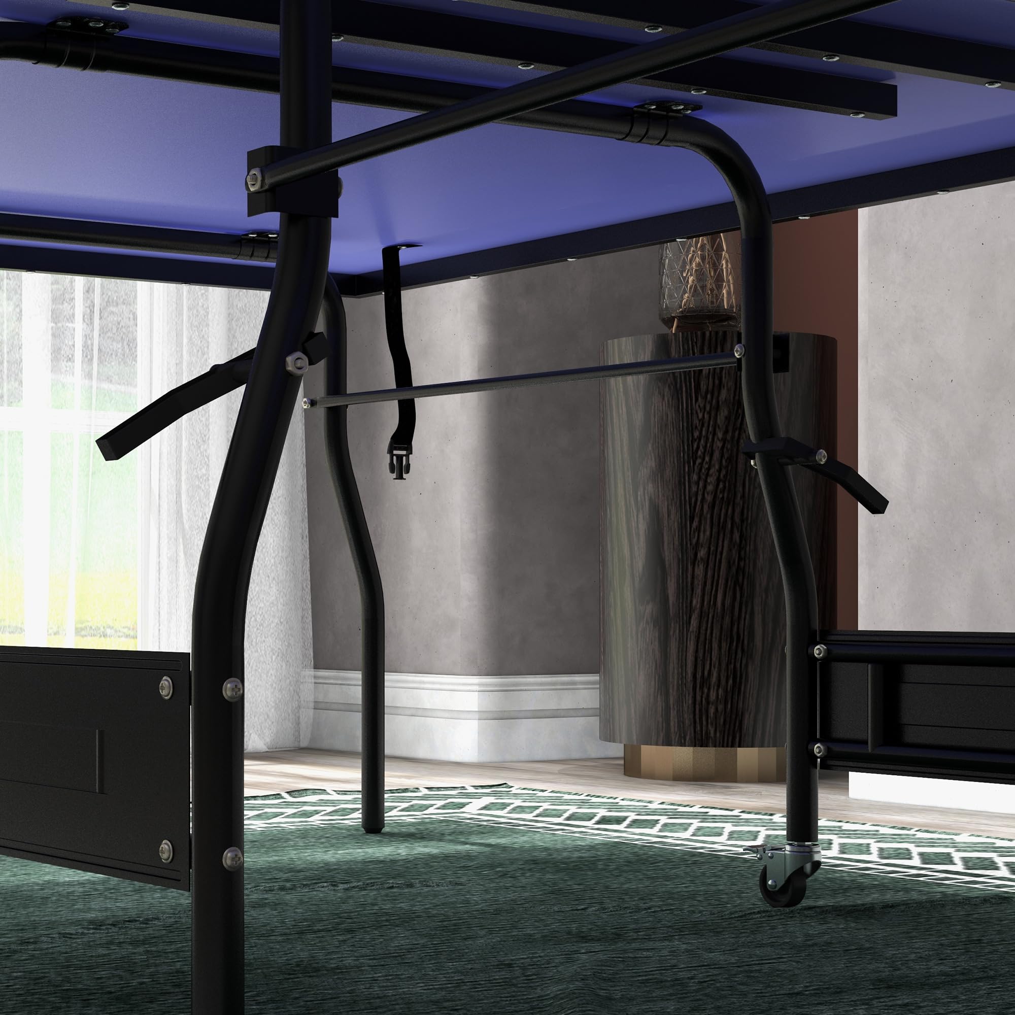 SPORTNOW Mesa de Ping-Pong Plegable Tamaño Estándar con 4 Ruedas, Red, 2 Paletas y 3 Pelotas 274x152,5x76 cm Azul