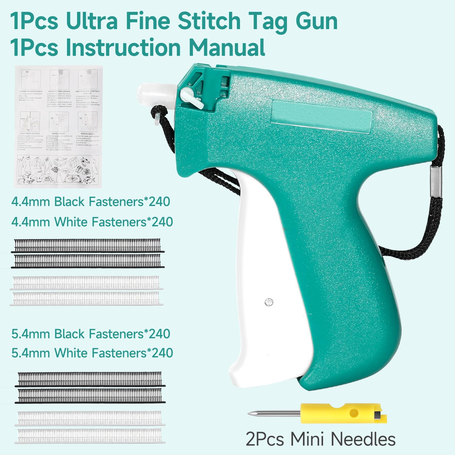 Ultrafeine Stichpistole, schnelle Kleidungsfixierer, Mini-Etikettierpistole für Kleidung, schnelles Quilten, Säumwerkzeug, unsichtbare Nähpistole mit 2 Nadeln, 4,4 mm, 480 und 5,4 mm, 480