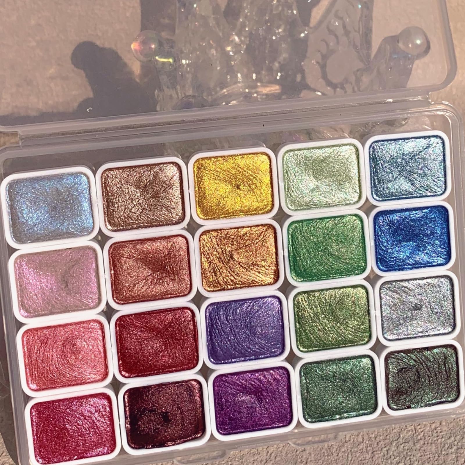 Gbbazu Metallic Watercolor Paints, Upgrade 20 Colors Watercolor Painting Set, Metallic Water Color Paint Set, Glitter Watercolour Solid Paint Box Palette for Adults Kids Beginners Artists (1ML B)