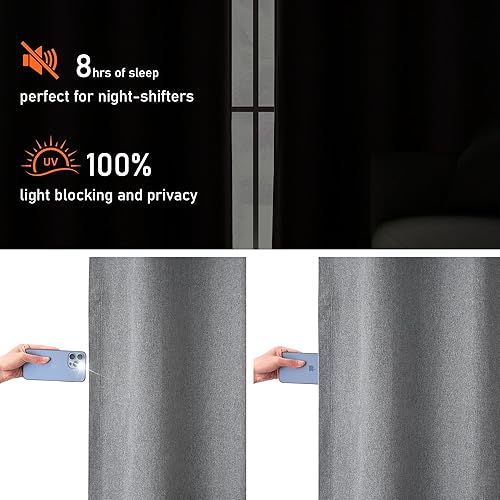 Miniatura 2 de Cortinas opacas con textura de lino gris total para dormitorio, con aislamiento térmico, cortinas cortas de 64 pulgadas, cortinas de granja con