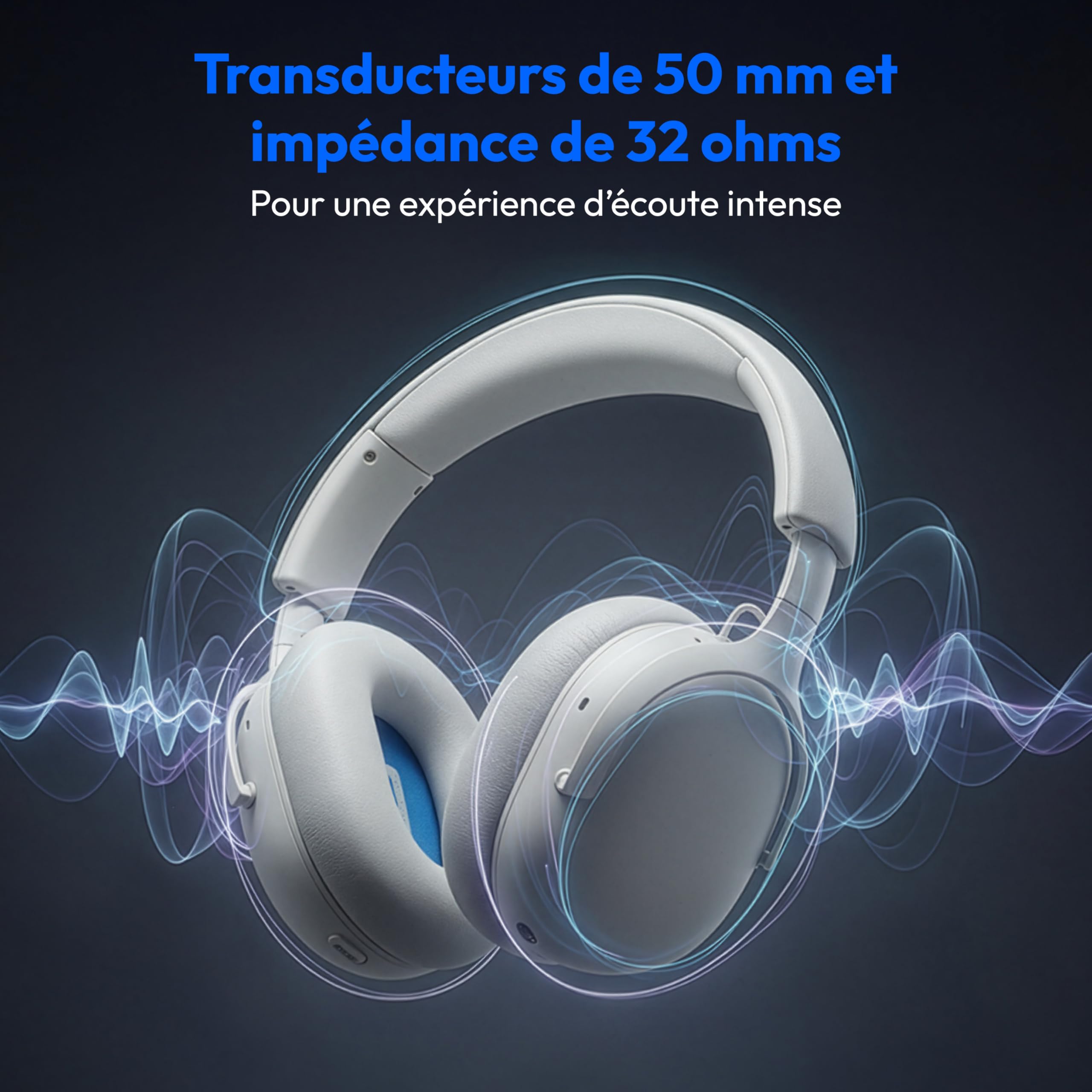 MEDION Casque Over Ear HX-1 Plus (sans Fil, réduction de Bruit Feed Forward, Bluetooth 6.0, 5+1 préréglages EQ, Jusqu’à 100 h d’autonomie, Protection Anti-éclaboussures IPX4), Monochrome