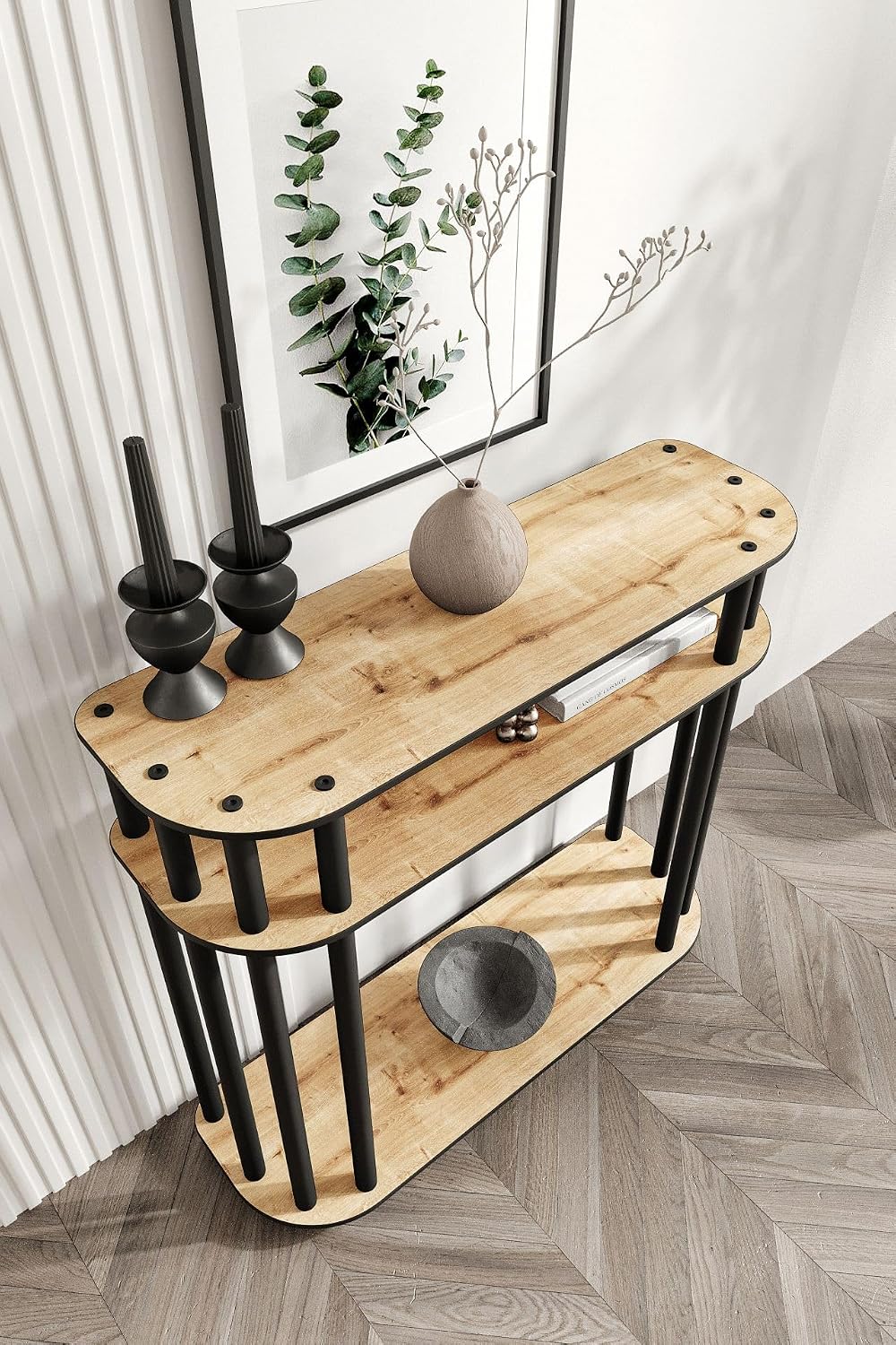 Modern Oak Chest of Drawers, 90 cm x 84 cm x 30 cm, 100% MDF with Pressed Particle Board Feet, Stylish Industrial Design