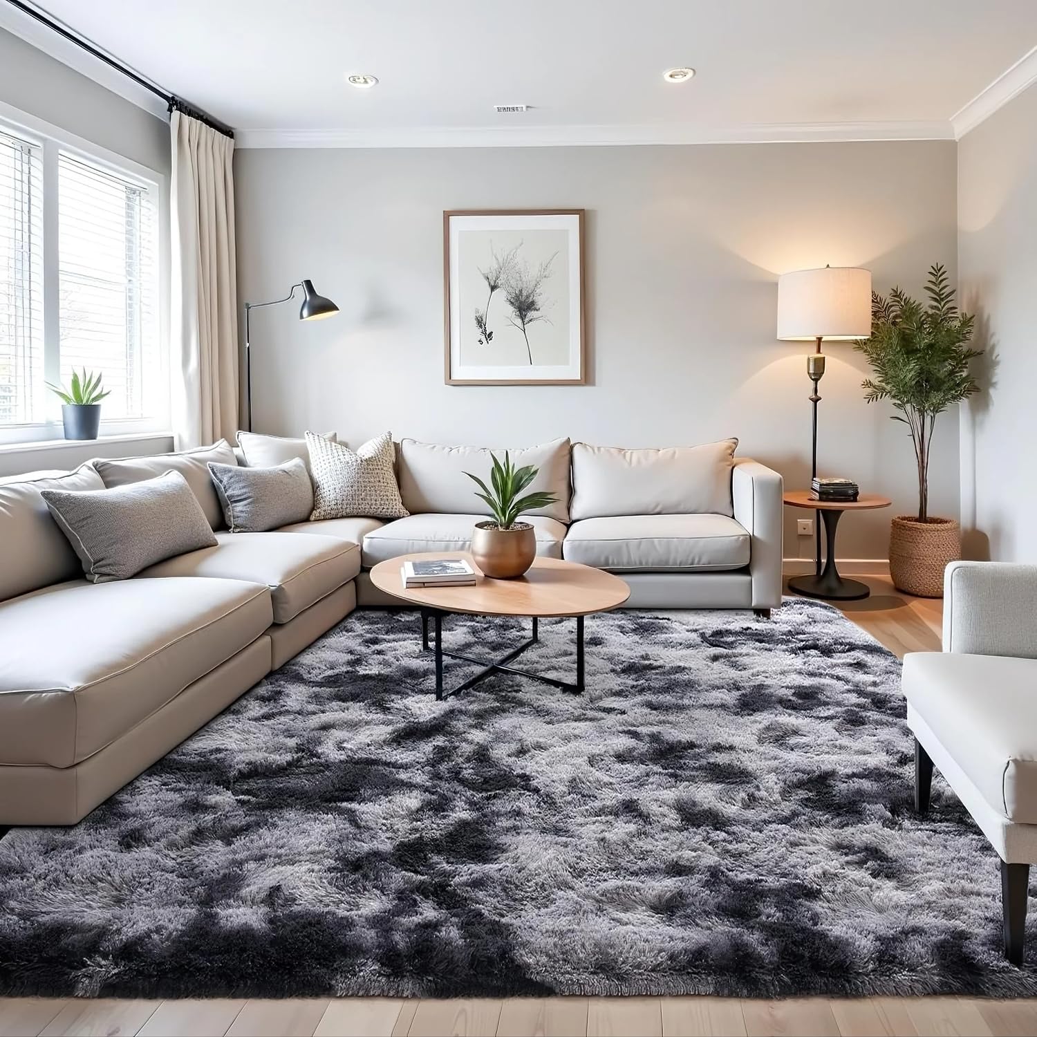 Beglad Fluffy Area Rugs 6x9 Feet, Modern Minimalist Style Shag Fuzzy Rugs, Non-Slip Indoor Carpet Soft Rugs for Kids Room, Bedroom & Living Room, Tie-Dyed Dark Grey