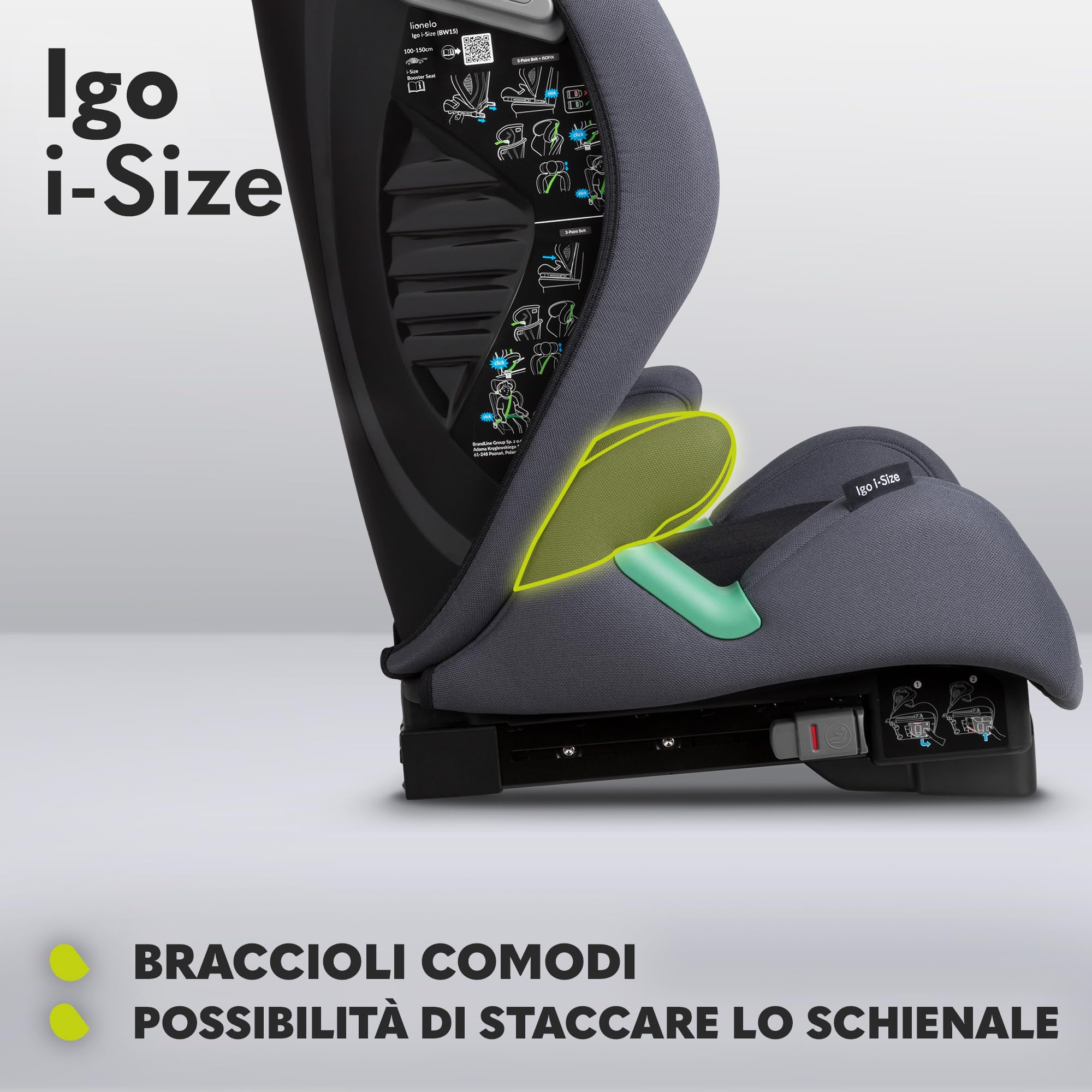 LIONELO Igo Seggiolino Auto Adattabile i-Size ISOFIX per Bambini 100-150 cm | Sicurezza Tri-Guard, 13 Regolazioni, Cresce con il Bambino, Comodo, Conforme all'Ultima Norma R129