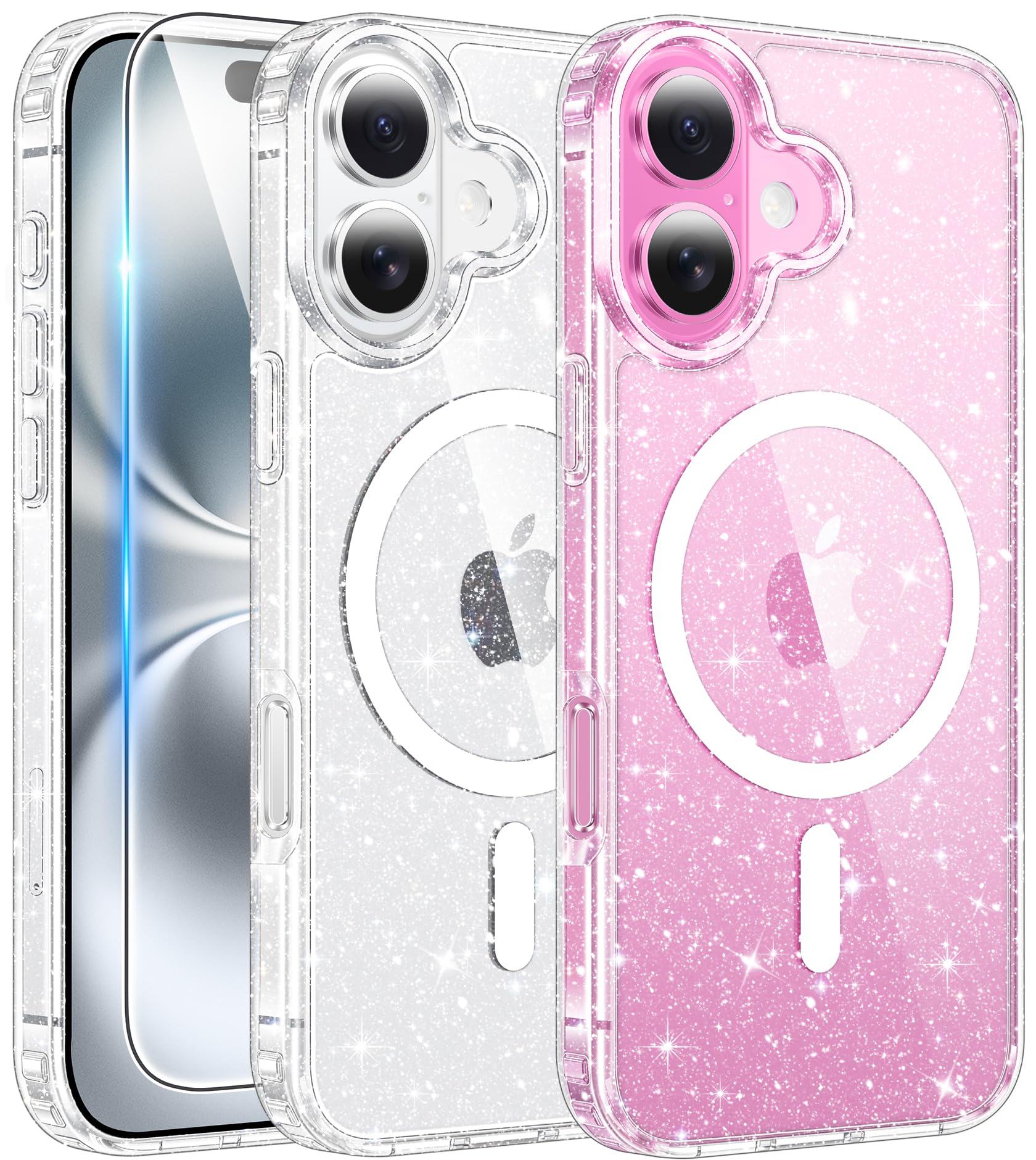 FNTCASE for iPhone 16 Glitter Case Compatible with Magsafe Clear Phonecase