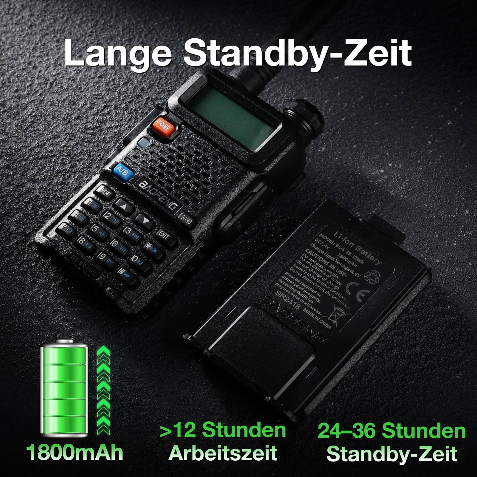 BAOFENG GT-5R Pro Walkie Talkie Dual Band Funkgerät | für UHF VHF 144-146/430-440MHz Handfunkgerät mit 128 Kanälen, VOX, Chirp, 1800mAh Akku, Headset für Erwachsene (1 Stück)