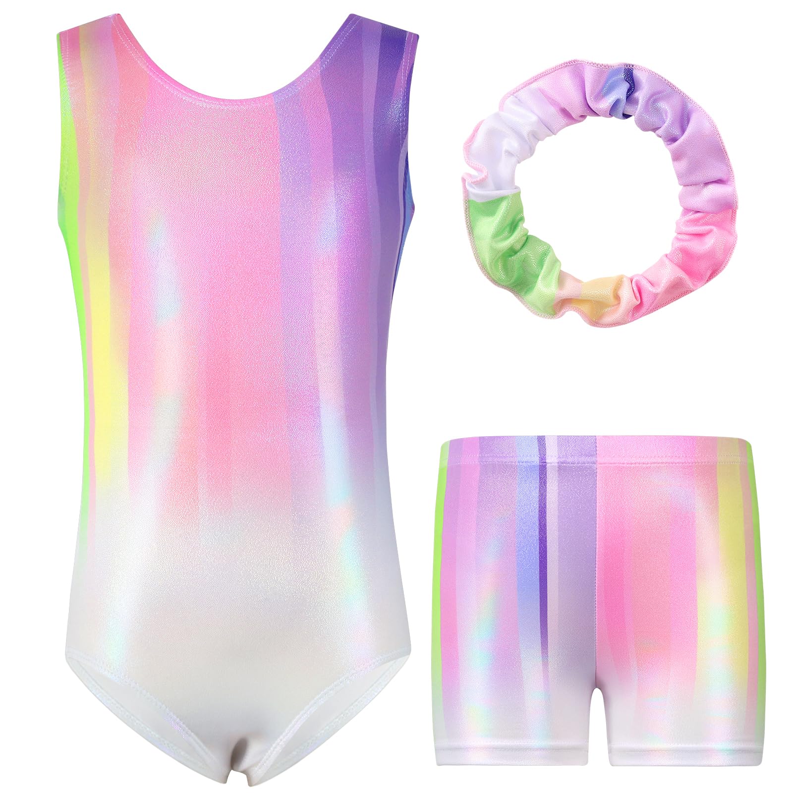 Hovershoes Girls Gymnastics Leotards with Shorts Set, Long Sleeve/Sleeveless Kids Gymnastics Athletic Outfit Sparkling Leotard Dance Ballet Unitards Dancewear for 5-12 Years