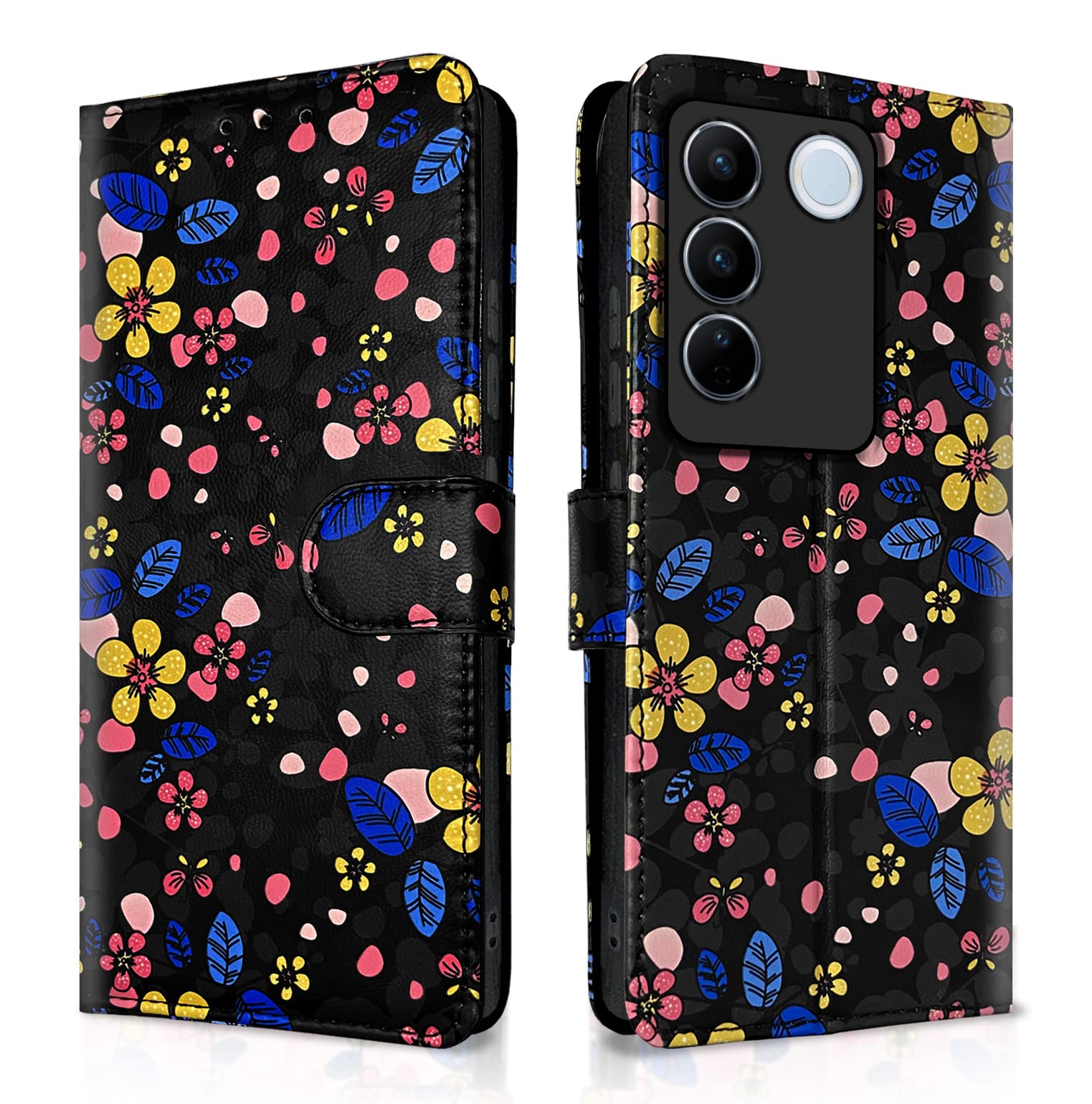 Pikkme Vivo V27 / V27 Pro 5G Flip Cover for Girls Leather Finish | Inside TPU with Card Pockets | Wallet Stand and Shock Proof | Complete Protection Flip Case (Black Flower) (B0C2KCQP97) Amazon Price History, Amazon Price Tracker