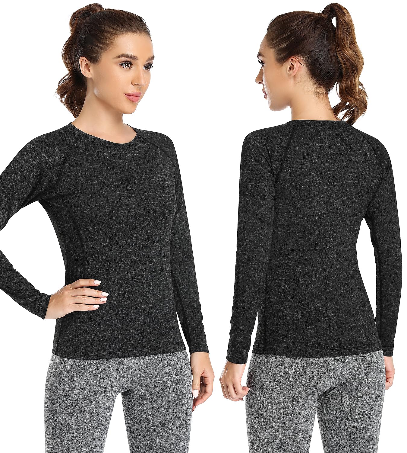 Ullnoy Paquete de 3 camisetas de gimnasio de manga larga para mujer, de secado rápido, transpirables, para yoga, deportes, cuello redondo, camiseta térmica