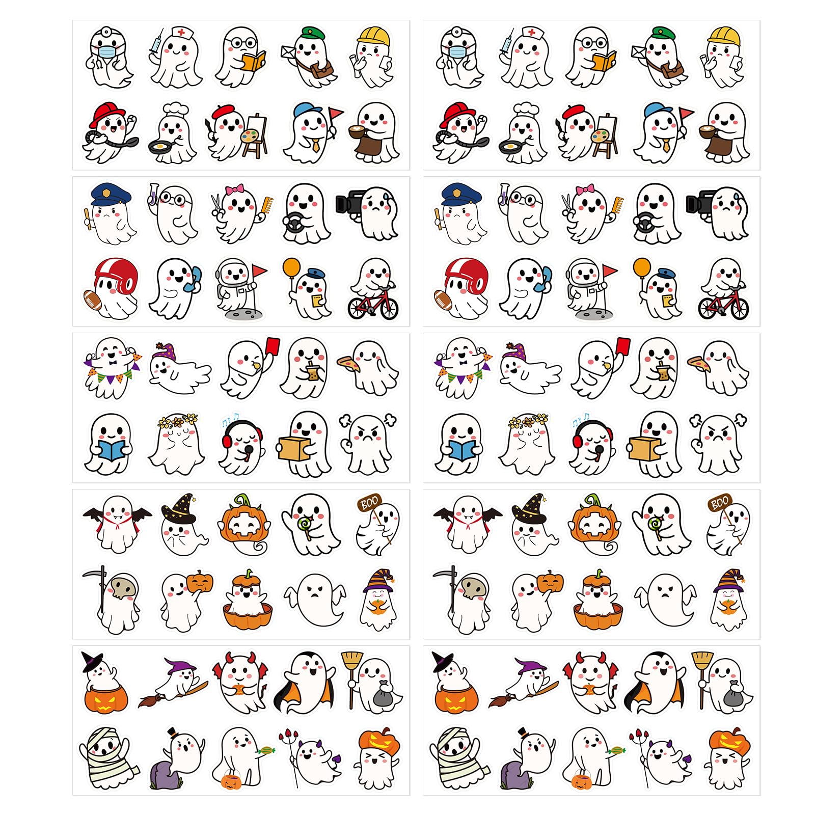 100 Autocollants Fantômes Mignons Pour Halloween - Déco De Fête Pour Bouteilles, Ordinateurs, Valises