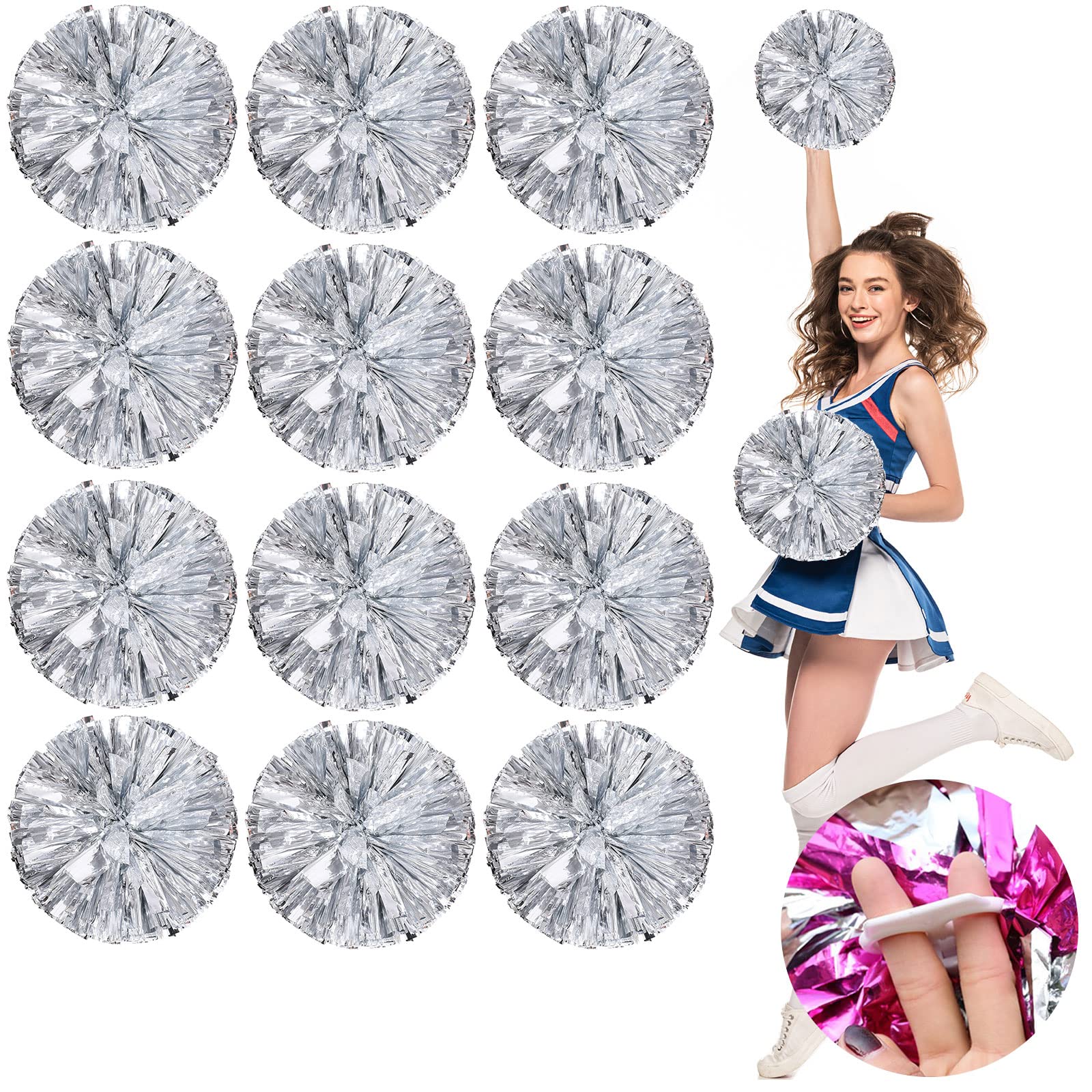 YUANZ Pompons de Sport, Cheerleading Pom Poms, Premium Metallic Pom Poms Set Cheering Hand Flowers Handle Dance Pom Poms Cheer Squad Pompoms for Football Basketball Cheers