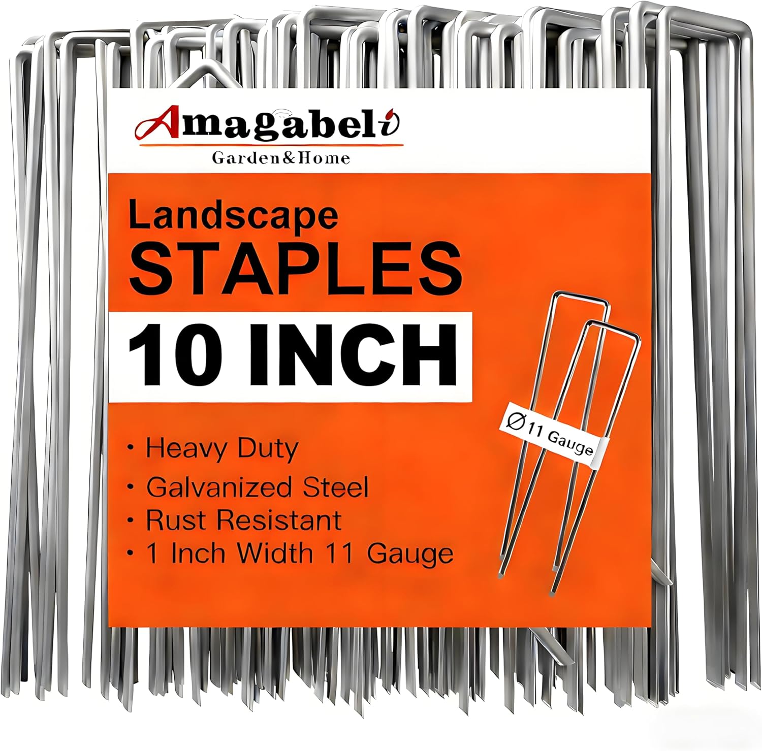 AMAGABELI 10 Inch 200 Pack Galvanized Landscape Staples 11 Gauge Anti-Rust Heavy Duty Garden Stakes Plant Cover Spikes U-Shaped Sod Pins Fence Stakes for Weed Barrier,Irrigation Tubing,Decoration