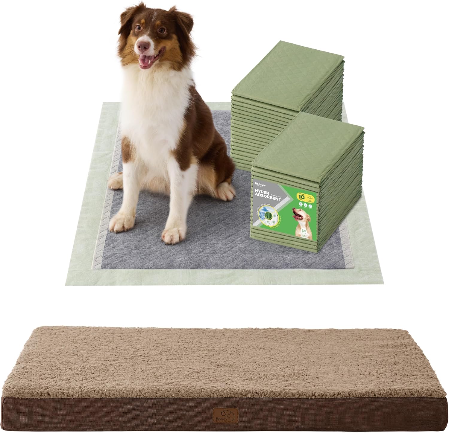 Bedsure Dog Beds Large Sized Dog - Orthopedic Flat Pet Beds with Removable Washable Cover with Pee Pads 30 Count