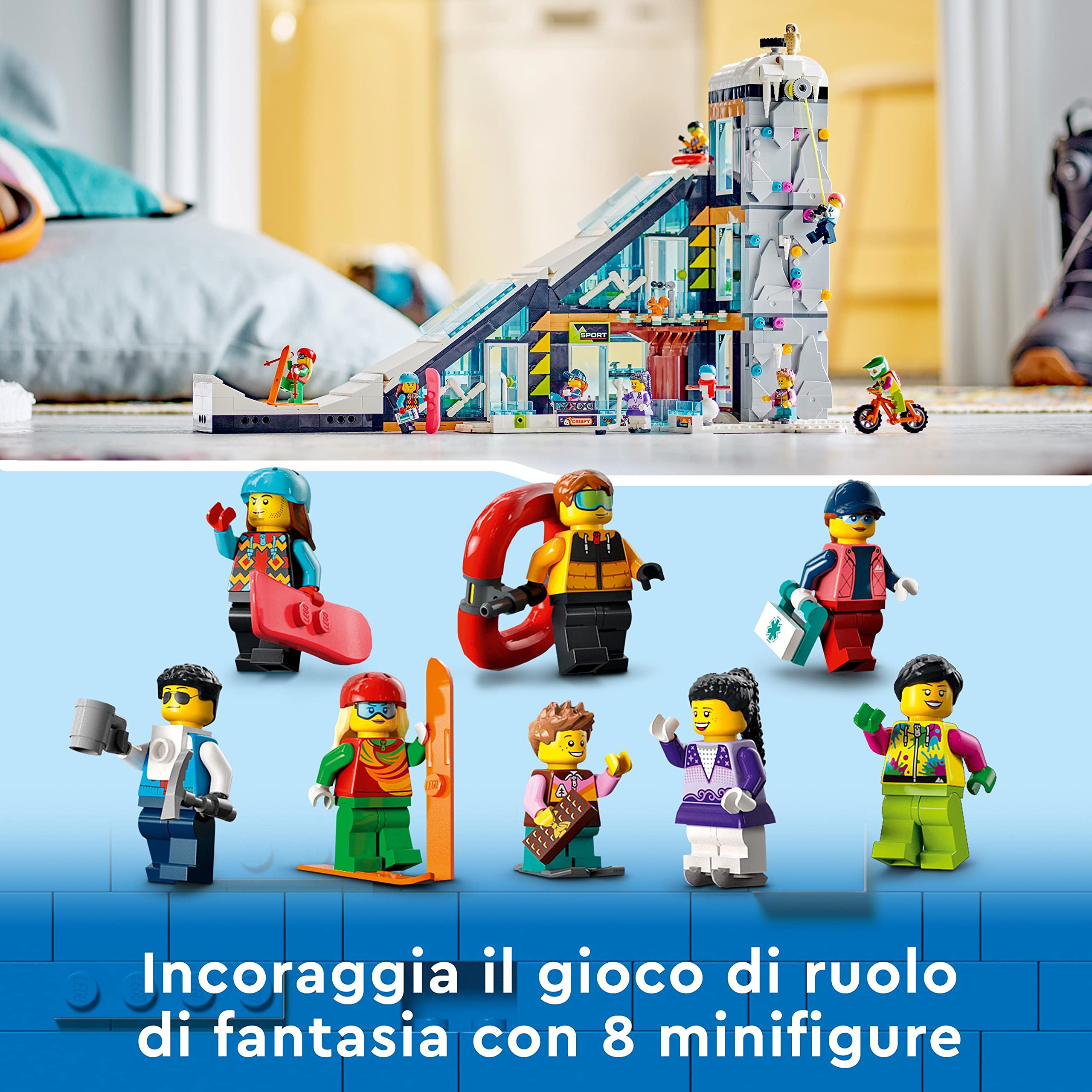 LEGO City Centro Sci e Arrampicata, Set Modulare da Costruire a 3 Livelli con Pista, Negozio Sport Invernali, Bar, Ascensore e 8 Minifigure, Giochi per Bambini e Bambine da 7 Anni, Idea Regalo 60366