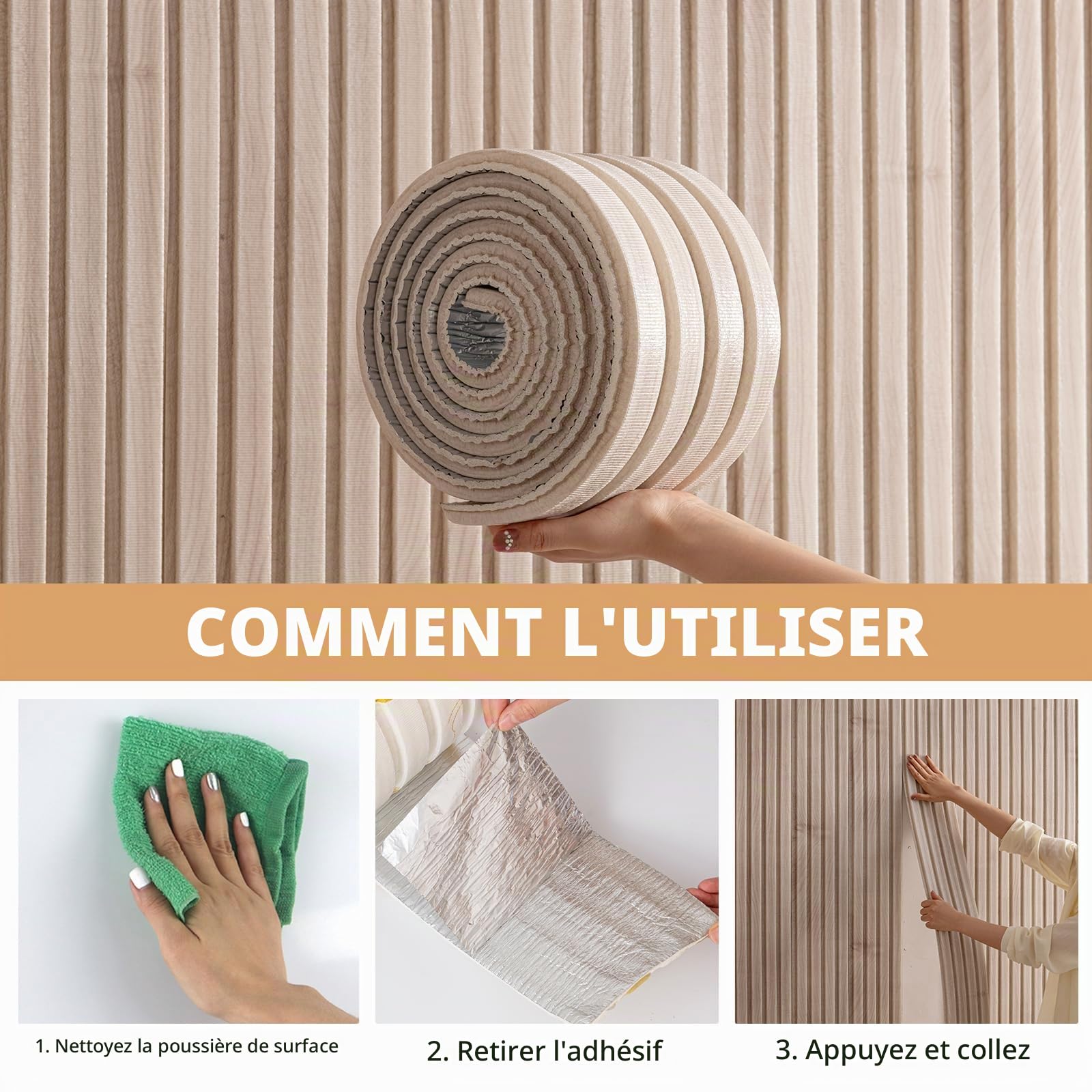 Panneaux muraux rembourrés, 11 mm d'épaisseur, anti-collision autocollant, coussin en mousse souple 3D, protection des bords muraux, protection murale, 16 cm x 2,8 m (grain)