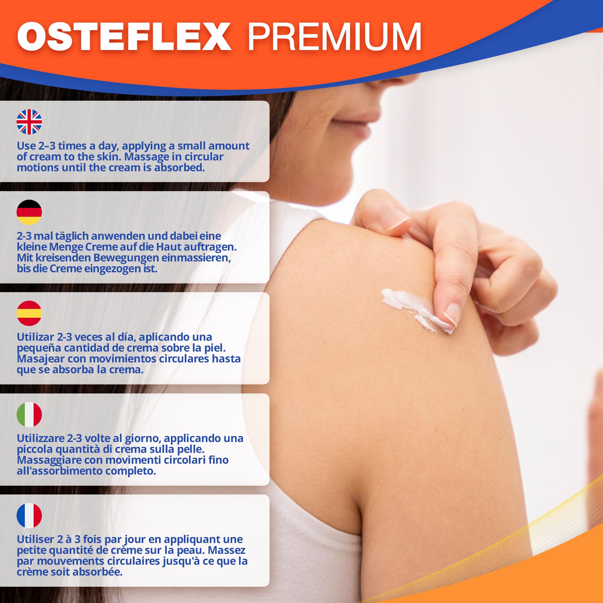 Osteflex Premium - Crema per il Dolore Articolare, con Centella Asiatica, Radice di Bardana, Mentolo e Olio di Mandorle, 80 ml