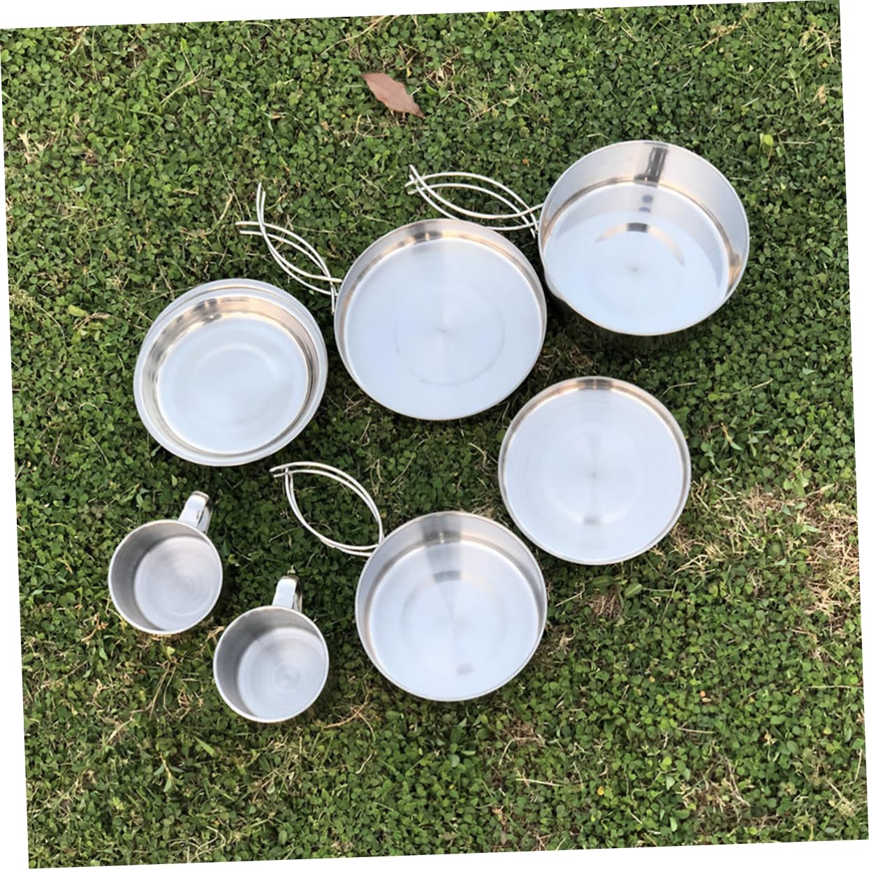 Mipcase Set D'ustensiles Cuisine pour Camping en Acier Inoxydable Multifonction Facile à Transporter Casserole, Poêle, Assiettes et Tasses pour Pêche et Camping
