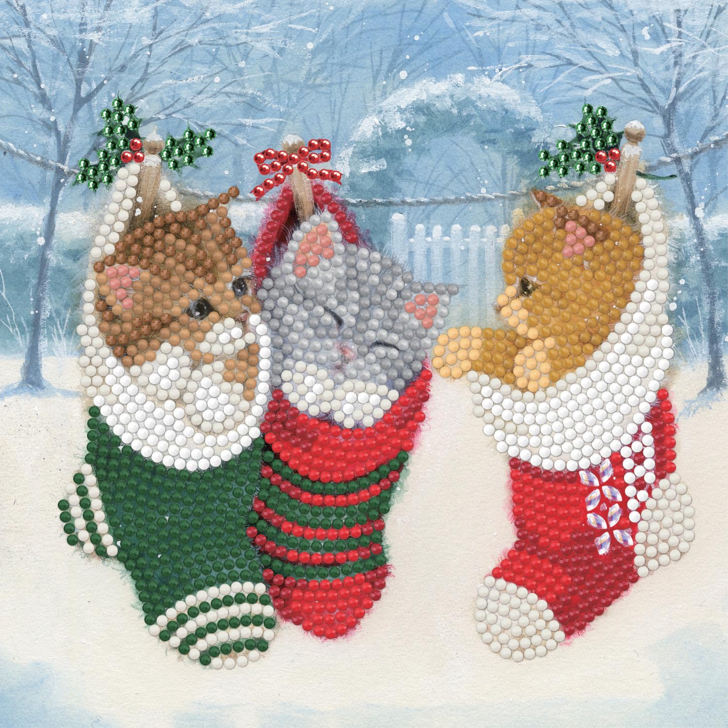 Crystal Art Diamond Painting Card Kit - Christmas Kittens- Create Your Own 7"x7" Card Kit - for Ages 8 and up