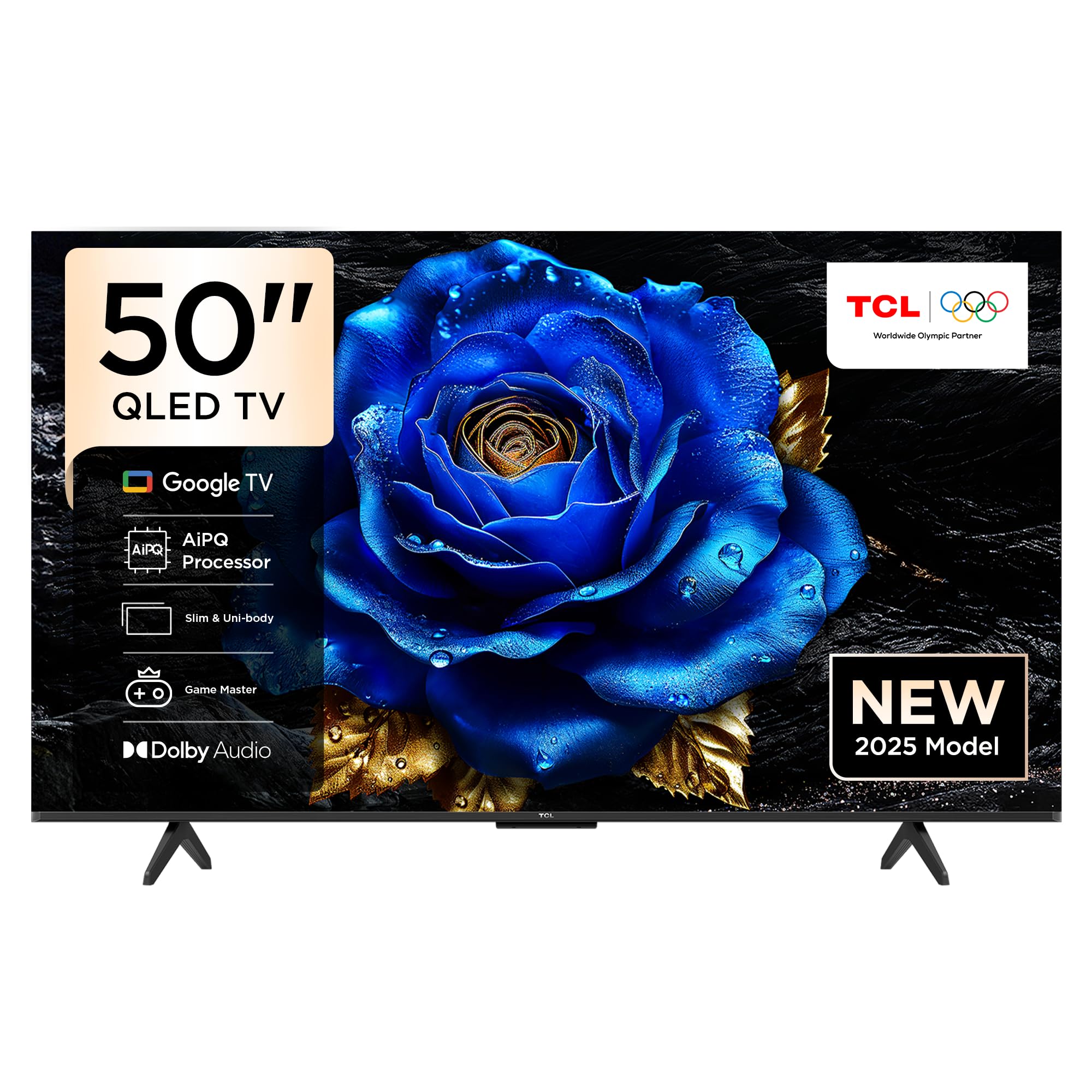 TCL 50T6C Television 50 Inch Smart TV 4K QLED Colorful Quantum Crystal HDR 10+ Gaming Google TV, Dolby Vision Atmos, DTS Virtual X, MEMC, Voice Control, Game Master with Slim Design (2025 Model)