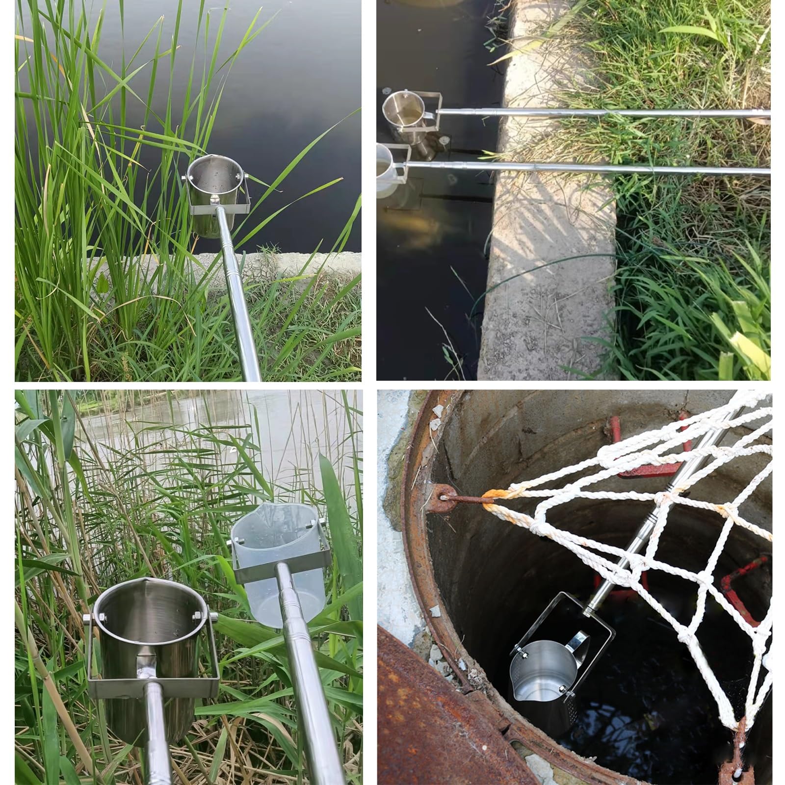 1000ml Sampling Cups with Telescopic Pole, Portable High Temperature Resistant Stainless Steel/Plastic Water Sampler Dipper, Flexible Outside Water Sampler(Metals,2-4.9ft(0.6-1.5m))