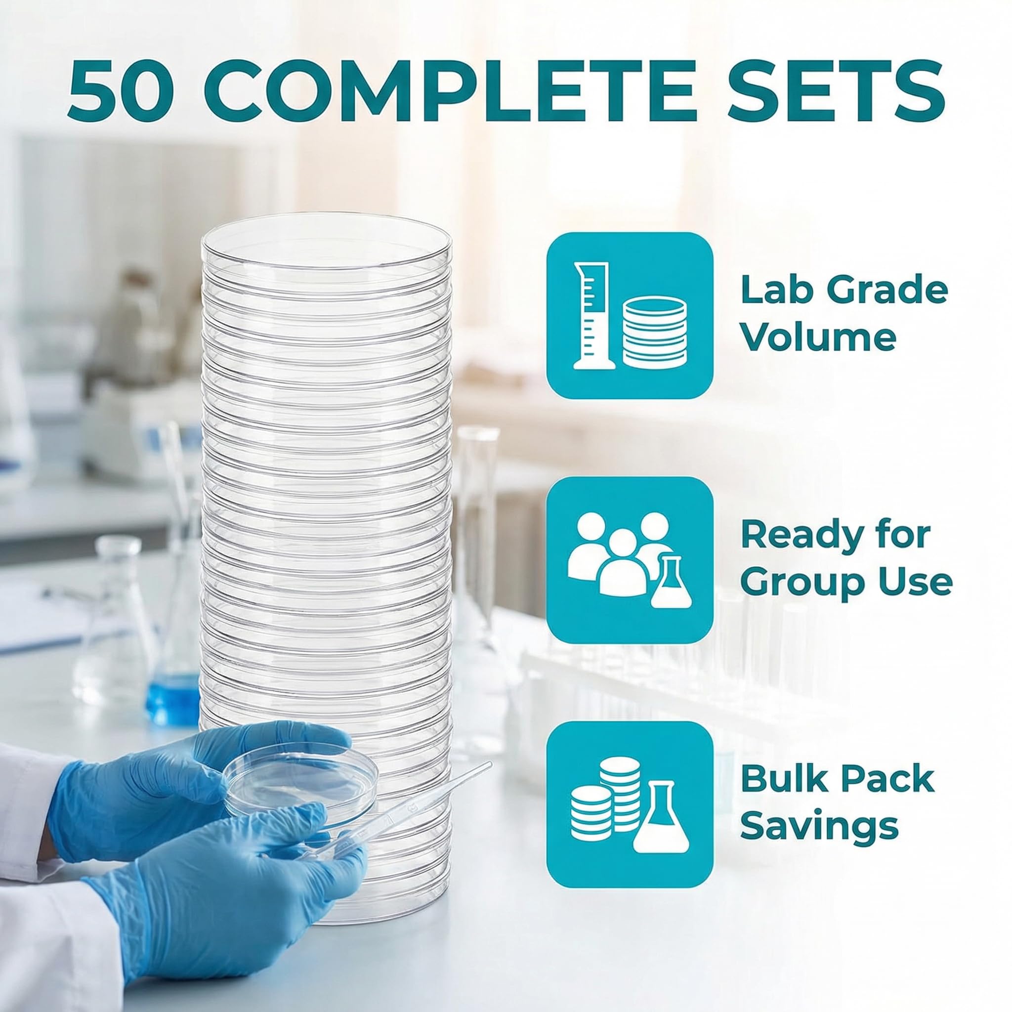 50 Boîtes De Pétri en Plastique 90 Mm X 15 Mm Boîte De Culture Bactérienne Stérile avec Couvercle Pétri Transparente avec Compte-Gouttes Plastique pour Laboratoires, Écoles