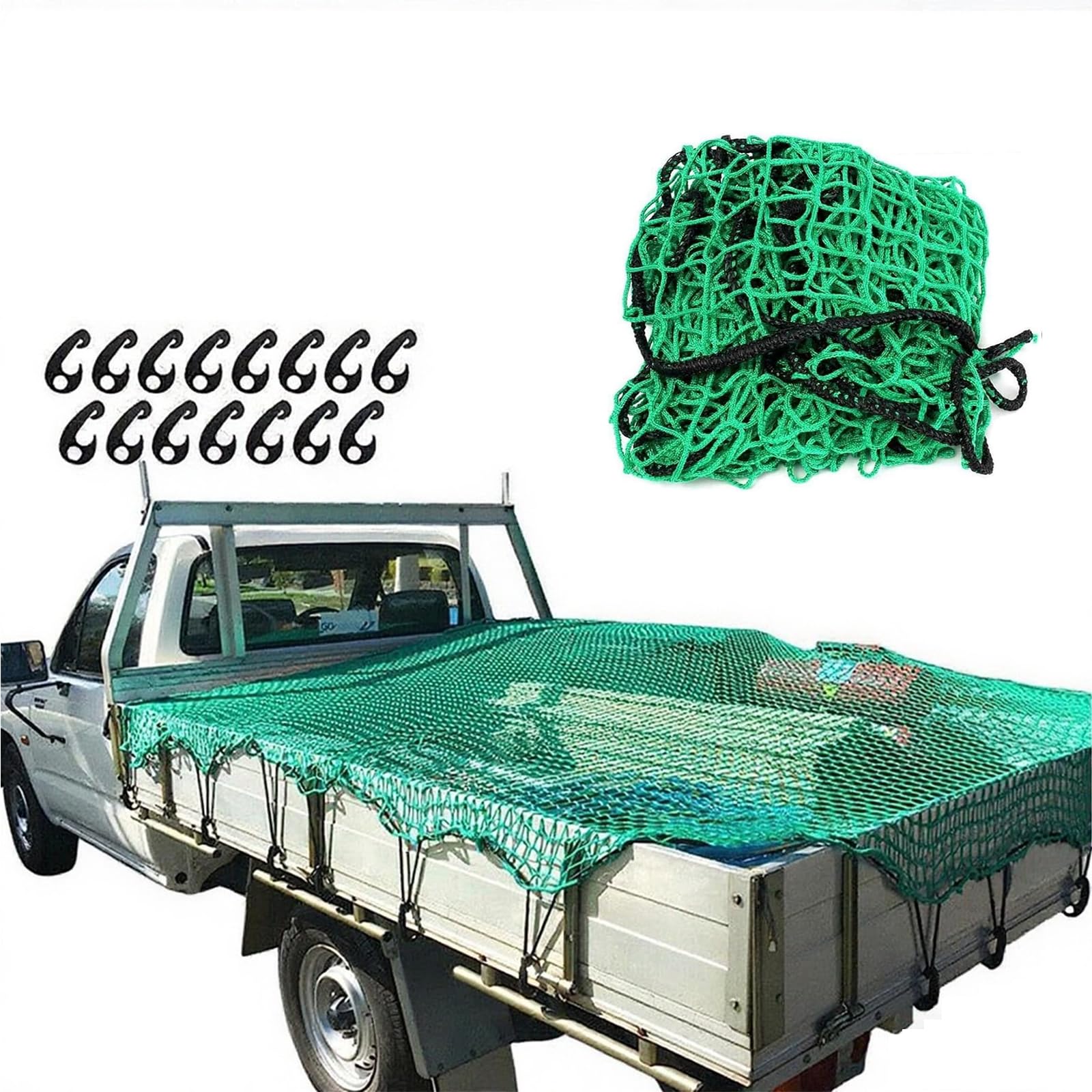 Safety Net Cargo Net For Pickup Truck, Truck Cargo Netting And Roof Rack Cargo Net Trailer Luggage Net Heavy Duty Tie-Down Mesh(Color : Green, Size : 1.5x2.2m)