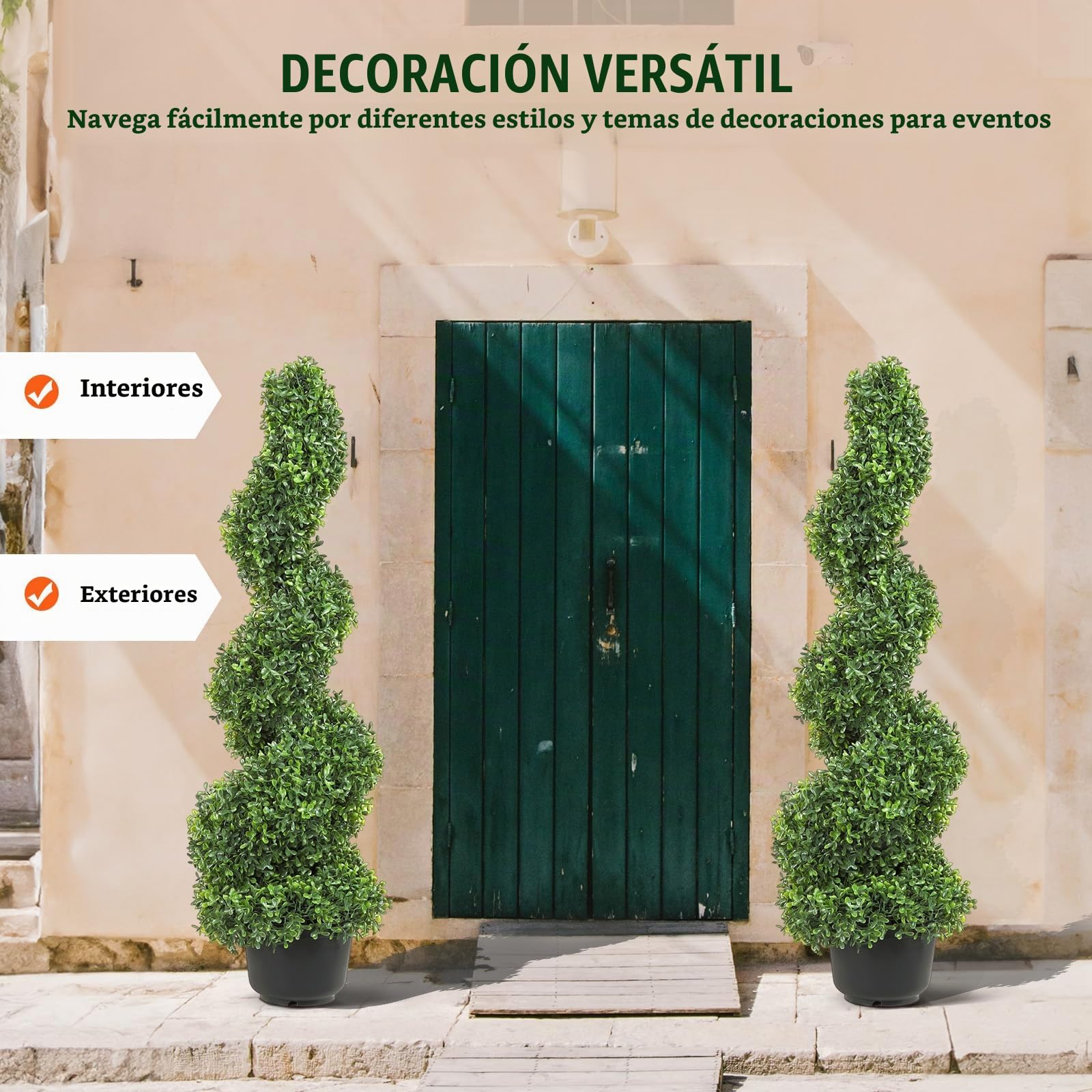 VEVOR Topiario de Boj Artificial 91 cm Espiral de Boj Artificial 2 Plantas Falsas de PE 10 Hojas Reemplazables con Maceta Inodoro para Decoración de Exteriores Interiores Jardín Terraza Balcón Entrada