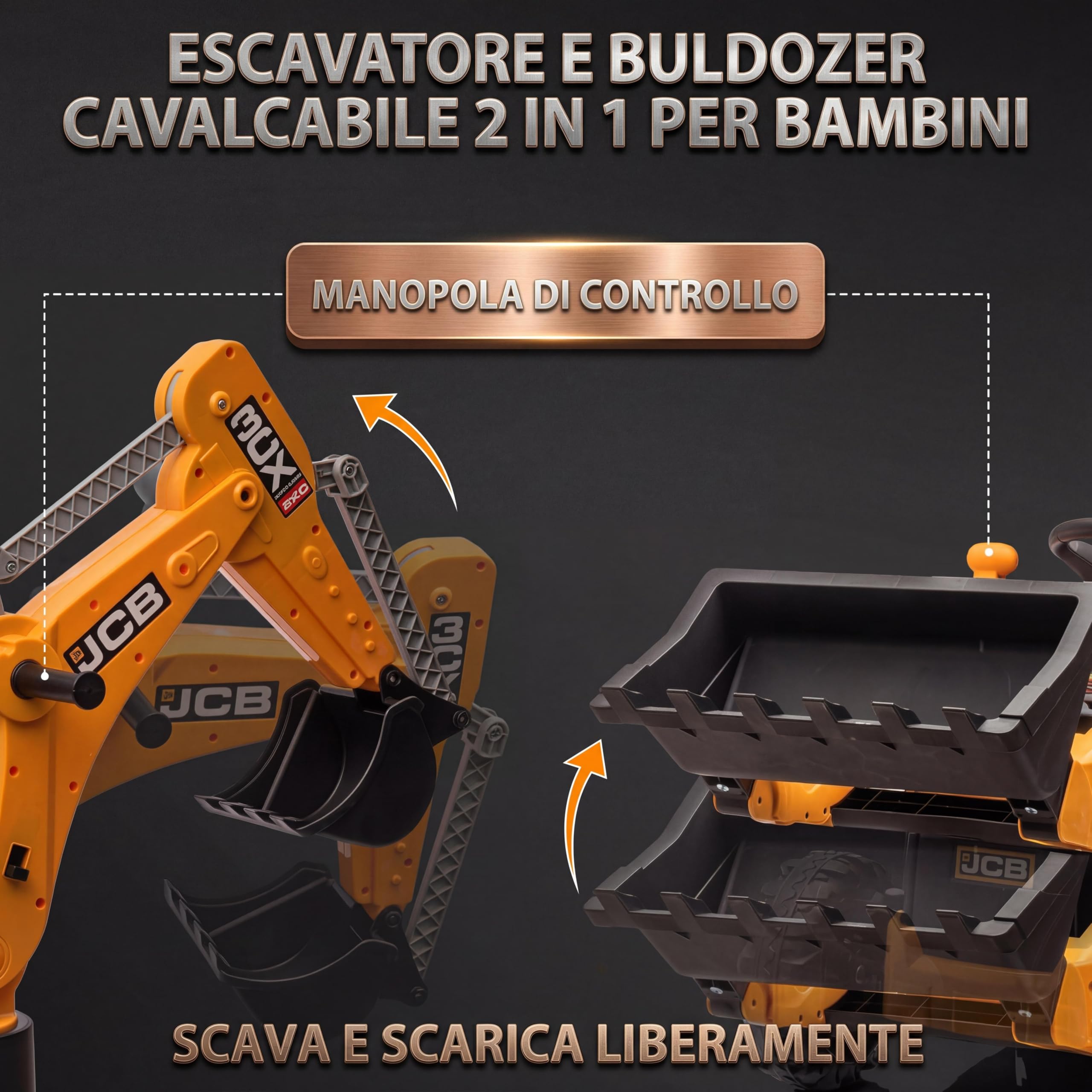 Garvee Trattore Elettrico 4 in 1 Per Bambini 12V Con Telecomando, Escavatore e Bulldozer Trasformabile, Tenda Rimovibile, Caricatore Frontale, Clacson, Pneumatici EVA, Giallo