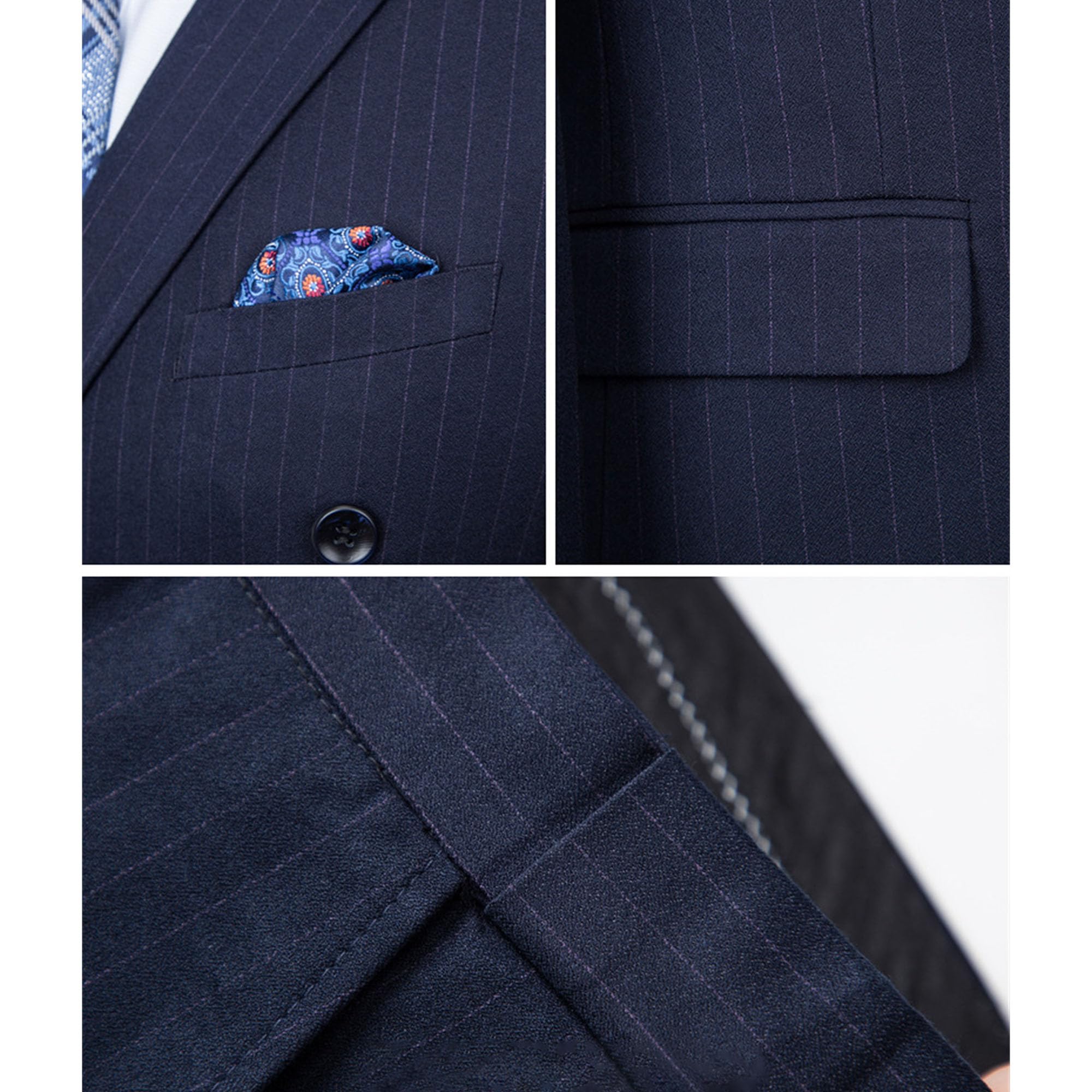 Ensemble Smoking à Double Boutonnage 2 Pièces Costume à Rayures Fines pour Hommes