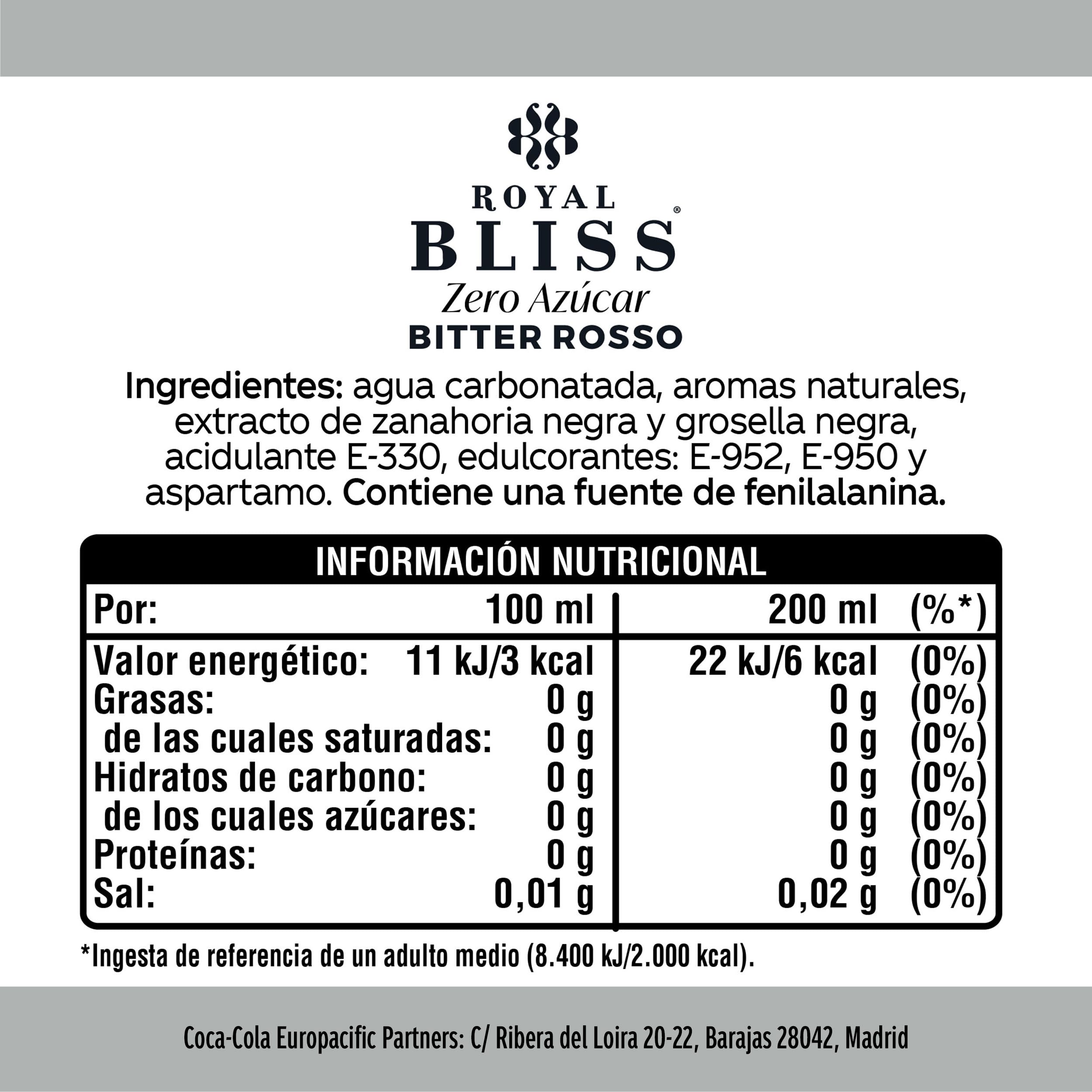 Royal Bliss Bitter Rosso, parfumé et rafraîchissant - Lot de 24 bouteilles en verre 200 ml