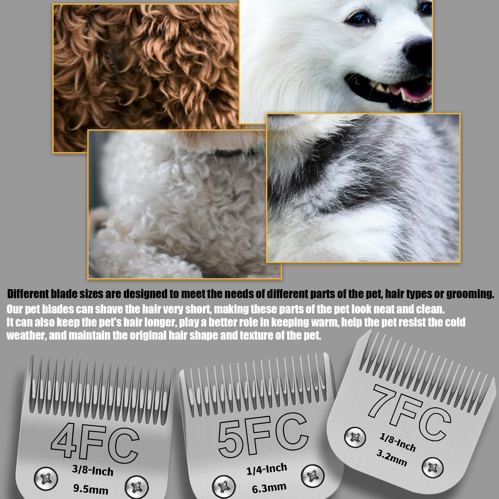 YAZIYIR Lame per toelettatura per Cani Rimovibili in Acciaio Inossidabile, Taglia 7FC/5FC/4FC, compatibili con Andis, Oster A5, Heiniger, Moser Max 50 Wahl Serie KM10, 3 Pezzi