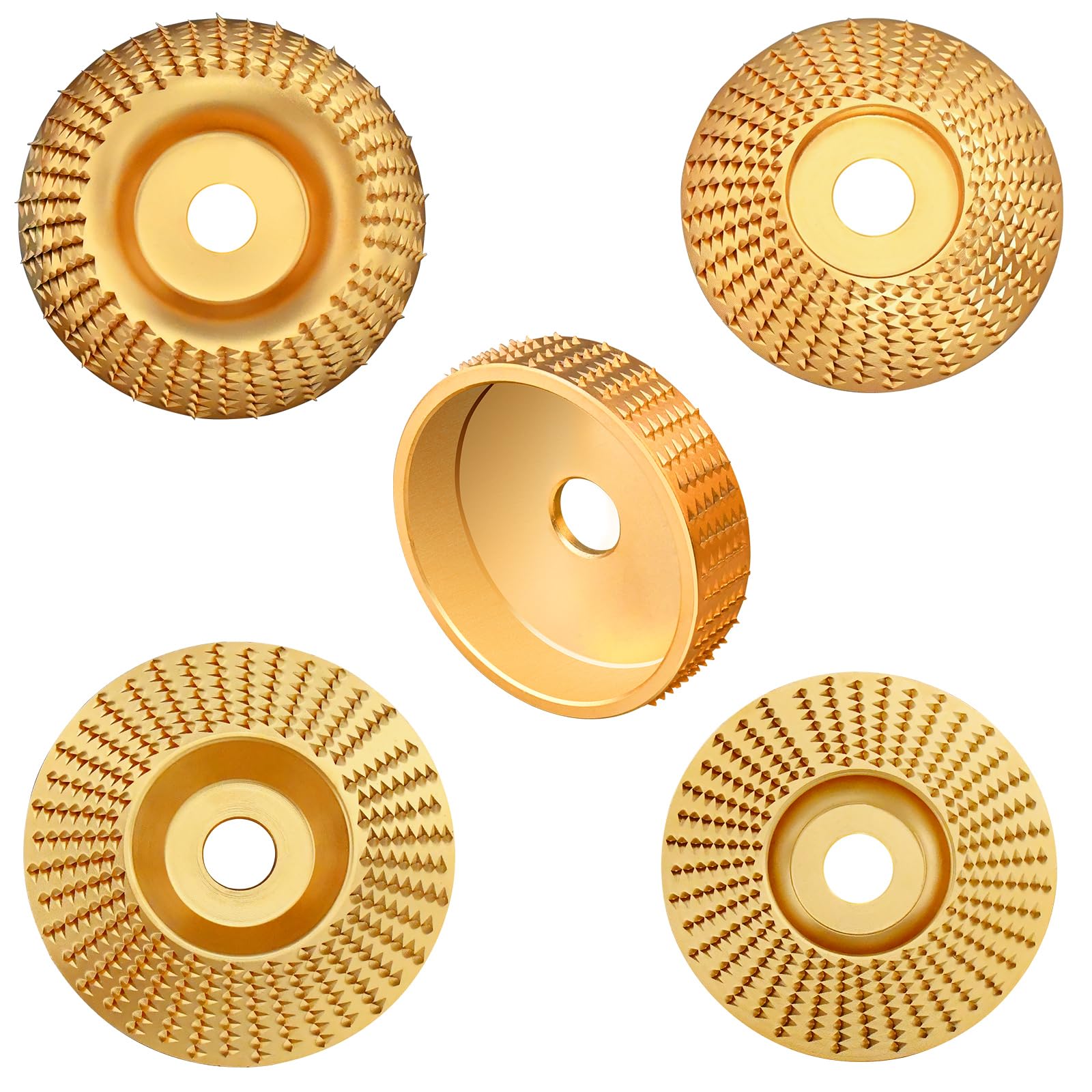 Angle Grinder Wood Disc Set,Five Pcs Wood Carve Kit, 4" or 4" 1/2 with 5/8" Arbor for Angle Grinder, Wood Shaping Wheel, Stump Grinding Tools for