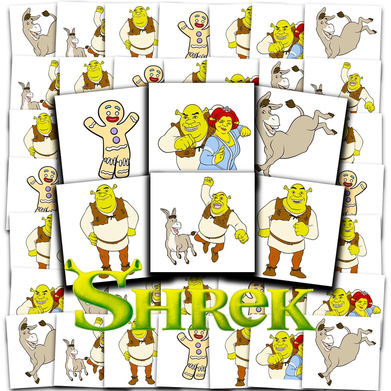 Shrek Tattoos Party Favors Bundle ~ 72 Perforated Individual 2" x 2" Shrek Temporary Tattoos for Kids Boys Girls | Shrek Party Supplies