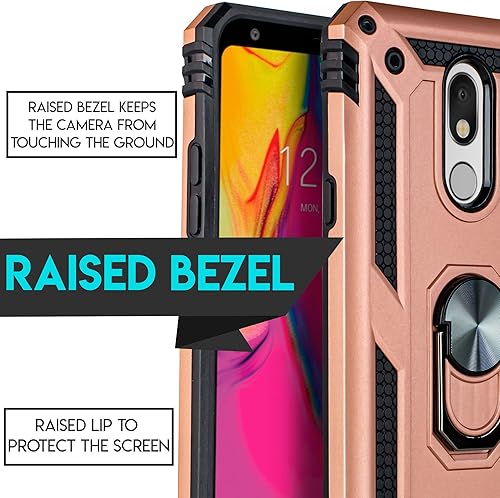 Miniatura 4 de Funda compatible con LG Stylo 5 + vidrio templado, armadura magnética de doble capa 2 en 1 y soporte de anillo de metal giratorio de 360 grados y