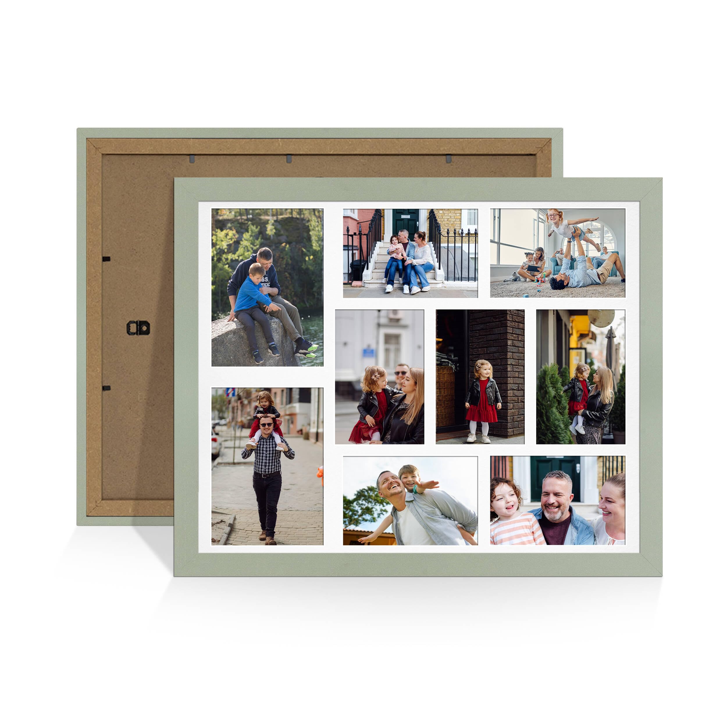 Alison Kingsgate Green 20x16 Photo frames for multiple pictures -9 Apertures Collage Frame with White Mount - Holds (2x) 7x5 & (7x) 6x4 Photos - Engineered Wood & Perspex