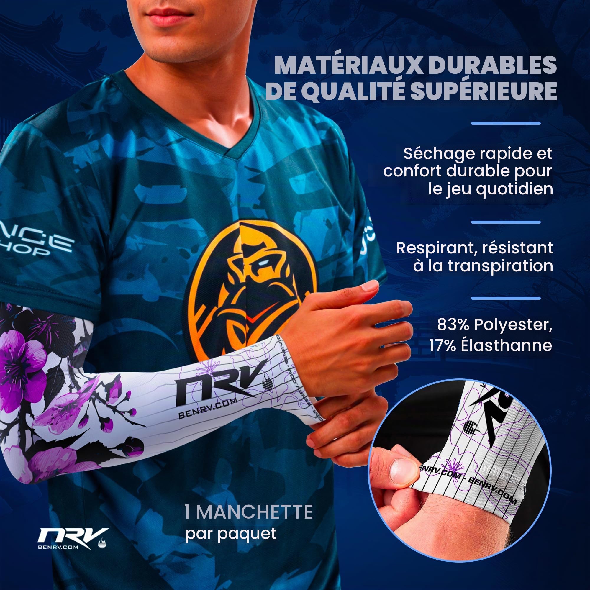 NRV Manchette Gaming Orchid – Compression Sleeve eSport Élégante – Anti-Friction, Respirante et Durable – Design Fleur d'Orchidée