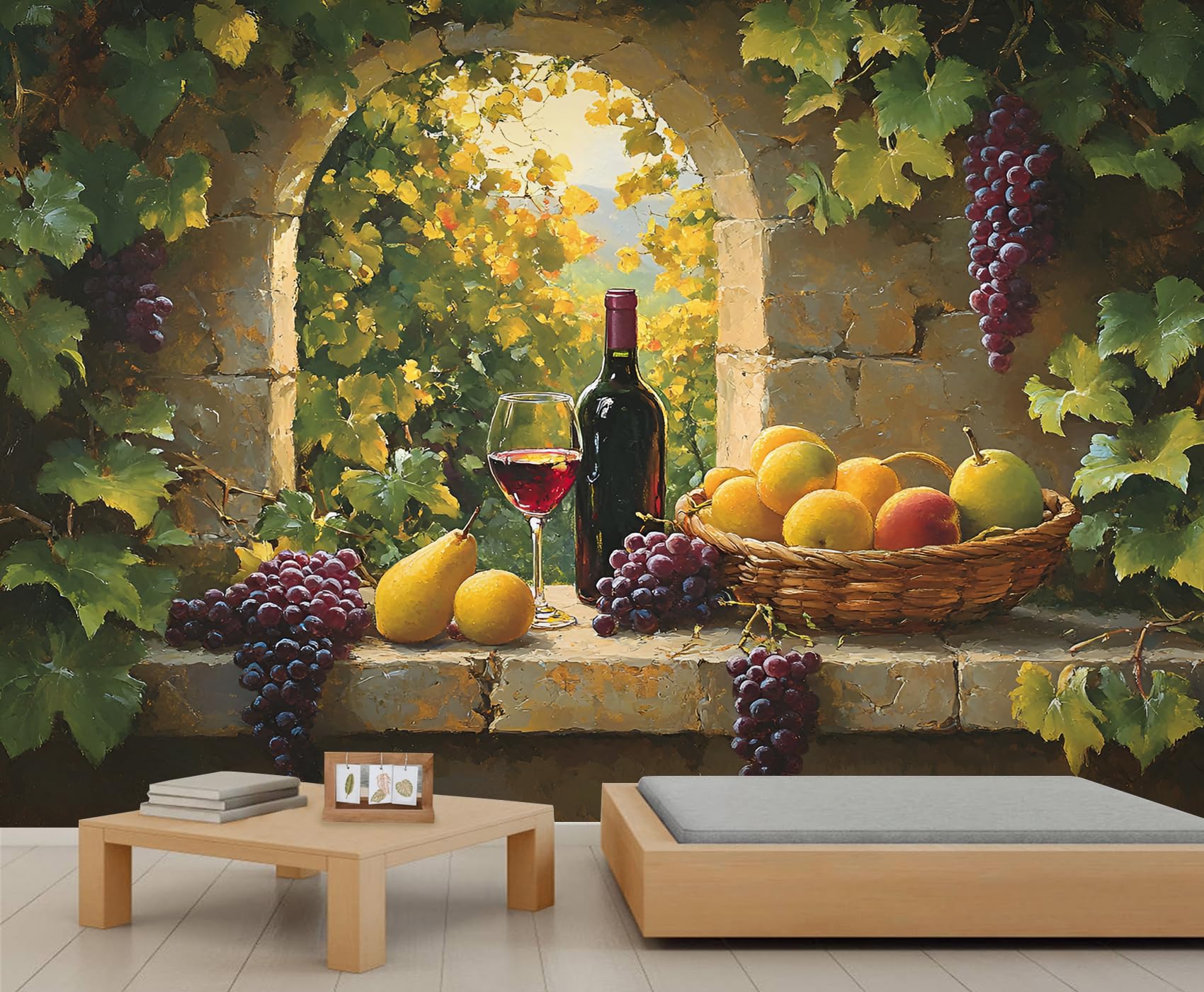 Wine Wallpapers Grapes Citrus Fruits Wallpaper Murals Autumn European Country Pattern Wallpaper for Kids Bedroom Living Room Art Paintings Mural 350X256cm