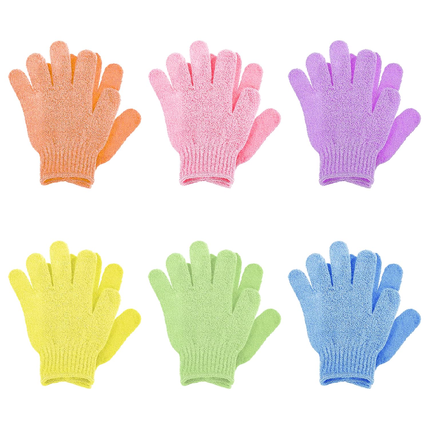 SYEYCW 6 Pares Guante Exfoliante Corporal, Manoplas Baño, Manoplas de Baño de Microfibra de Natural, para Exfoliar Cuerpo y Cara, con Doble Cara para Quitar Pieles Muertas, para Adultos y Niños