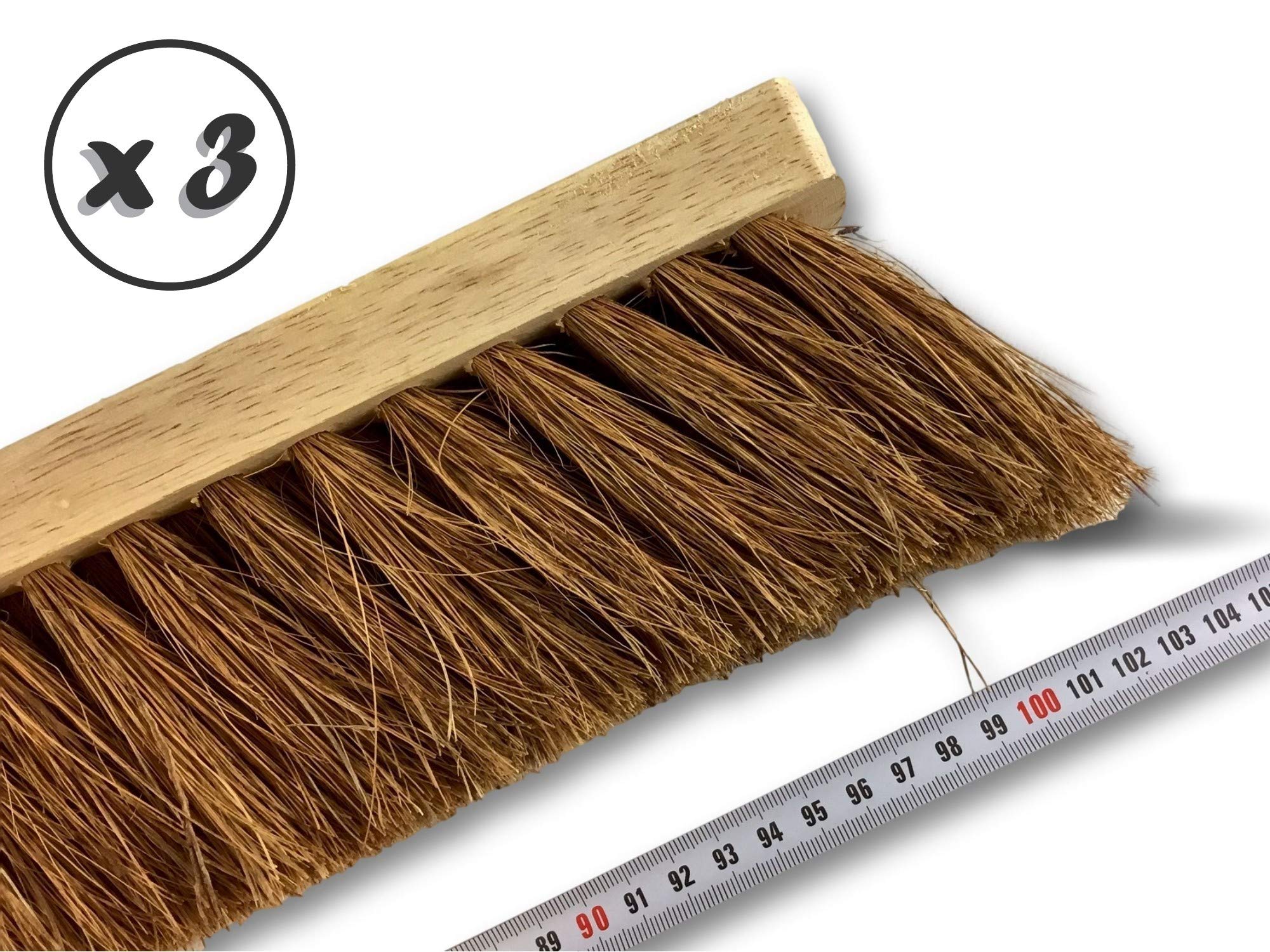 Miotła warsztatowa typu kantonier | Zestaw 3 | Track Outdoor | Długość 100 cm | Wypełnienie naturalnej szczotki z włókna kokosowego | Drewniana podeszwa | Metalowe tulejki Ø 28 mm | Bez uchwytu | Kibros 2090x3