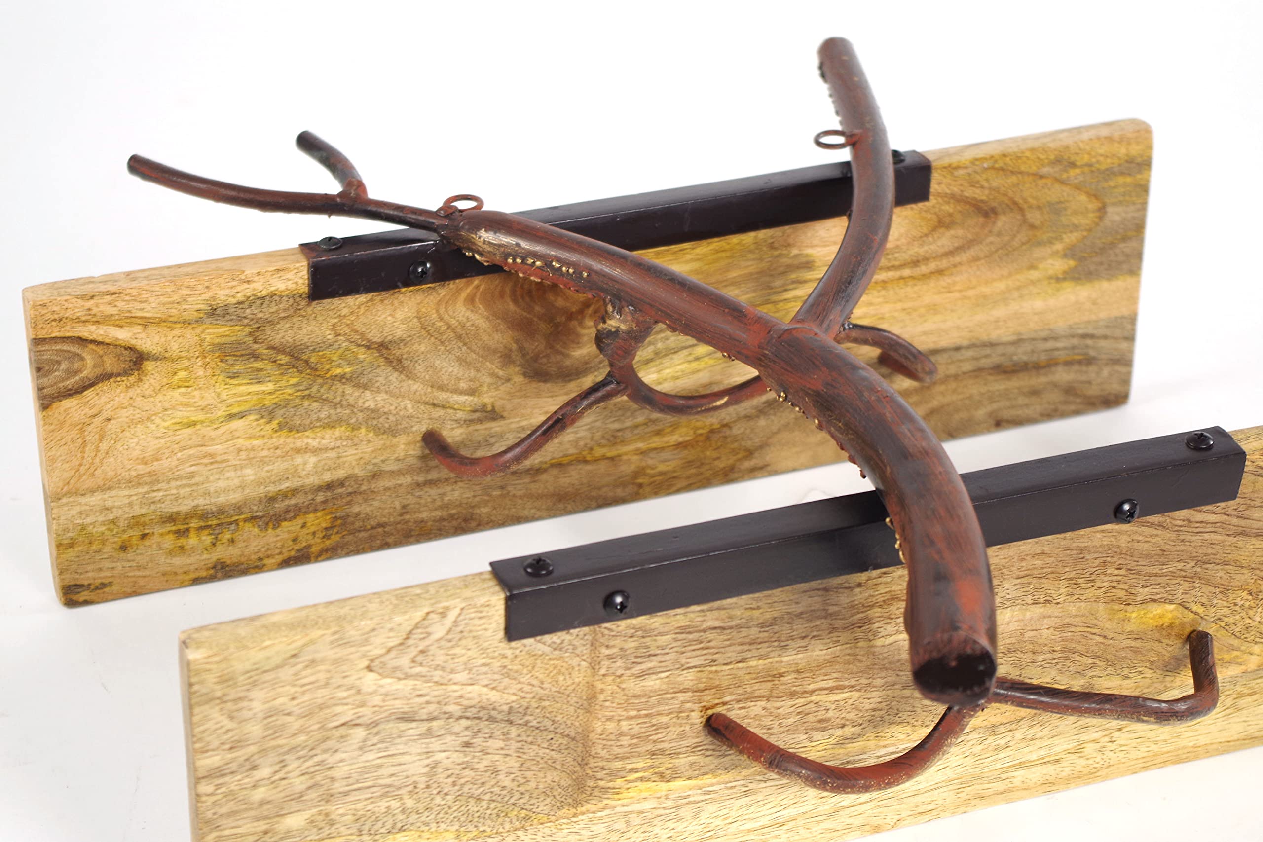 Kobolo Wandregal Hängeregal Bücherregal -AST Zweig- 2 Böden - 46x15x45 cm - Eisen Holz