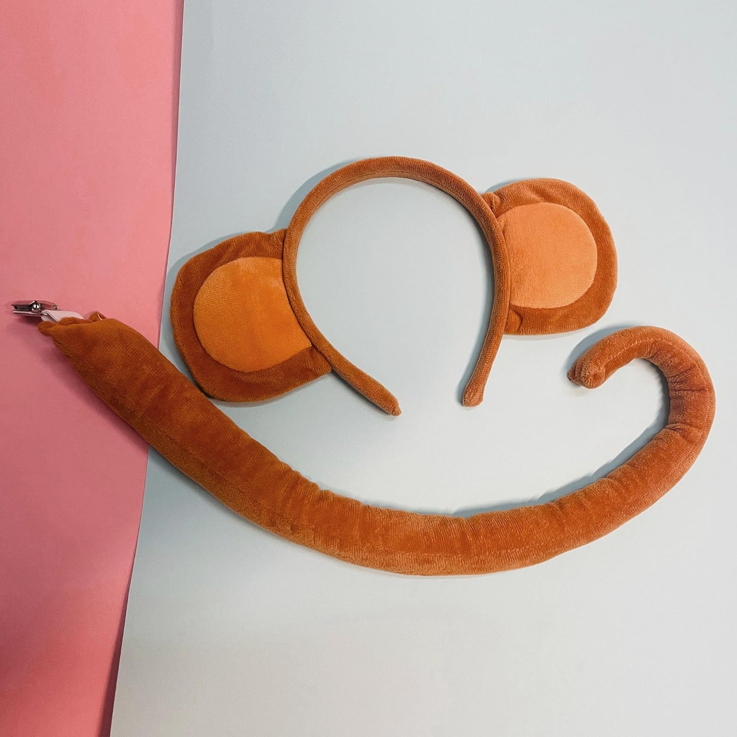 Monkey Ears and Tail Set, Monkey Costume for Adult Monkey Ears Headband, Halloween Animal Ears Cosplay Costume Accessories Party Supplies - Image 3